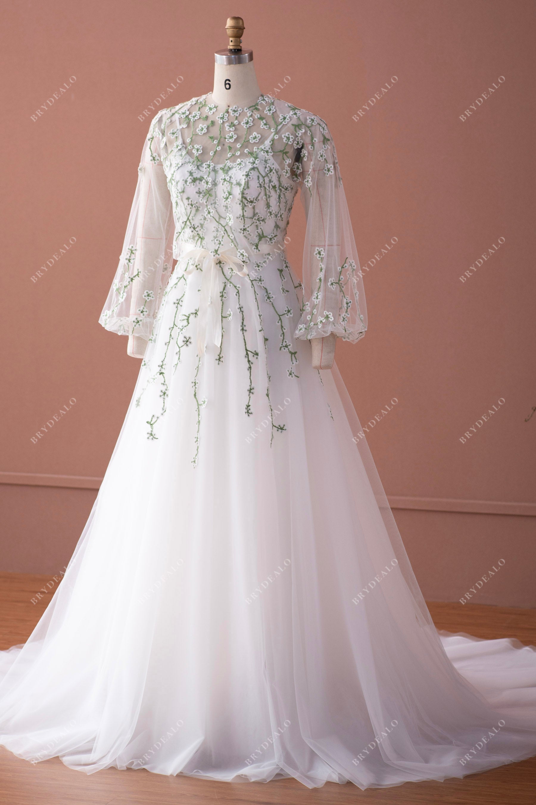 bubble sleeve blouse A-line wedding dress