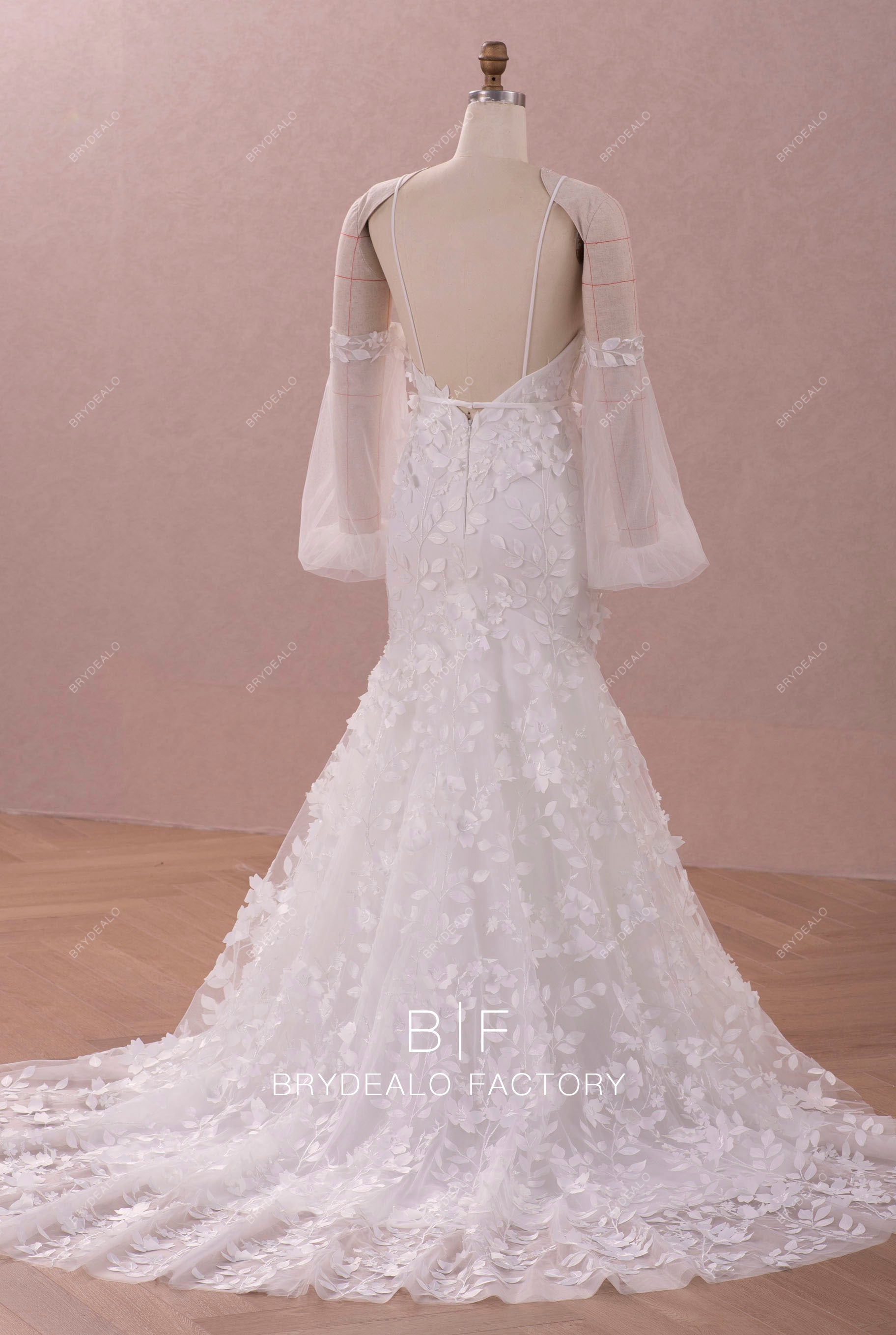 bubble sleeve lace mermaid wedding dress