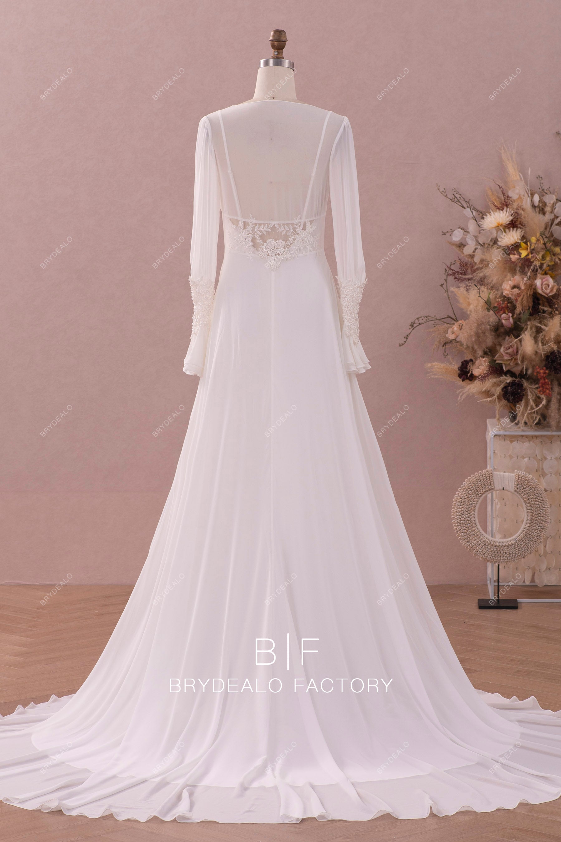 bubble sleeve long bridal coat wedding dress