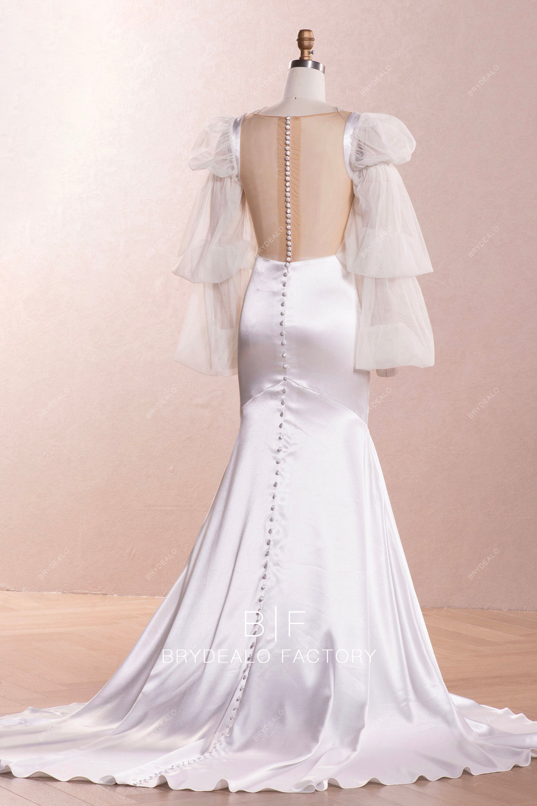 bubble tulle sleeve long wedding dress