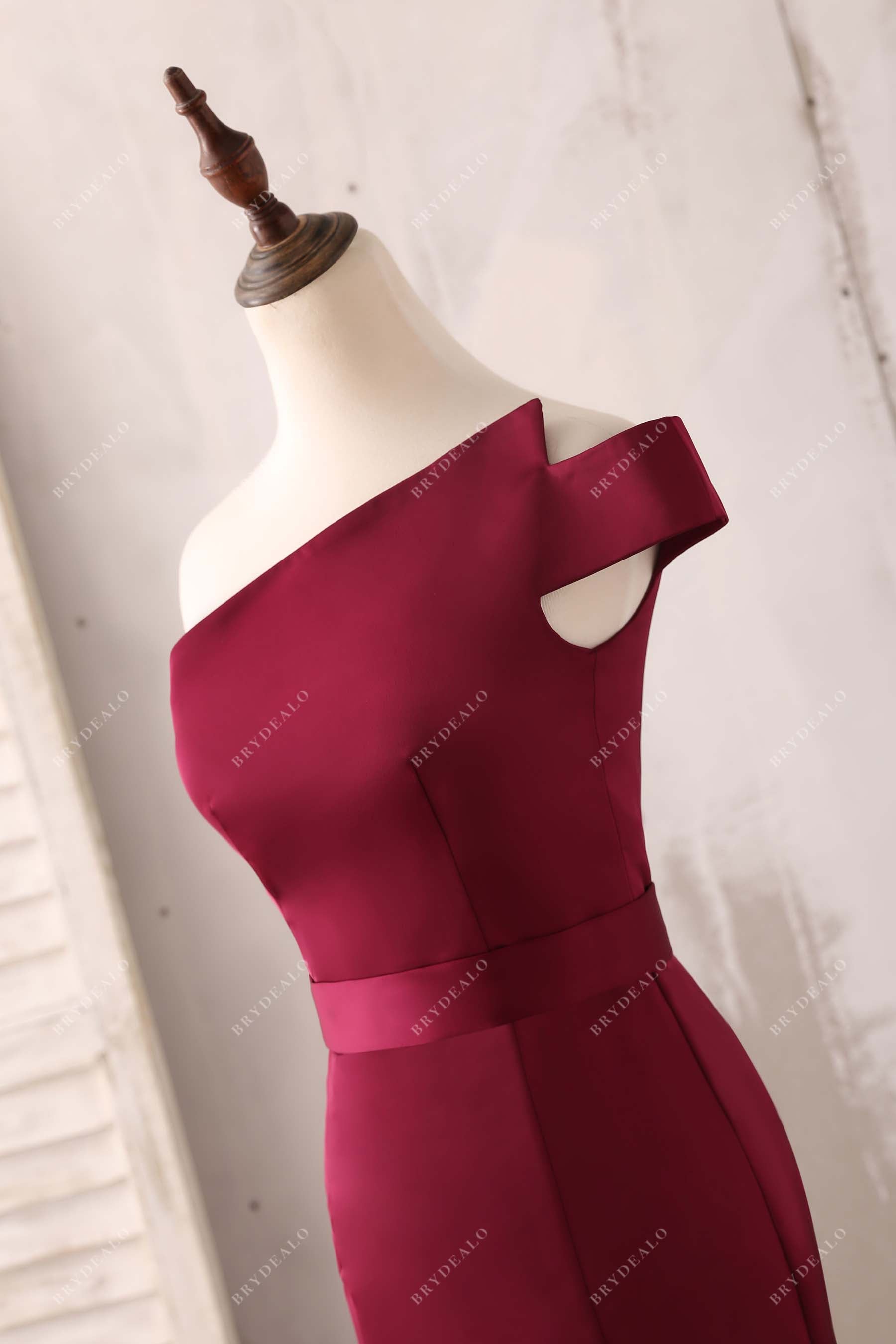 burgundy asymmetrical fitted prom gown