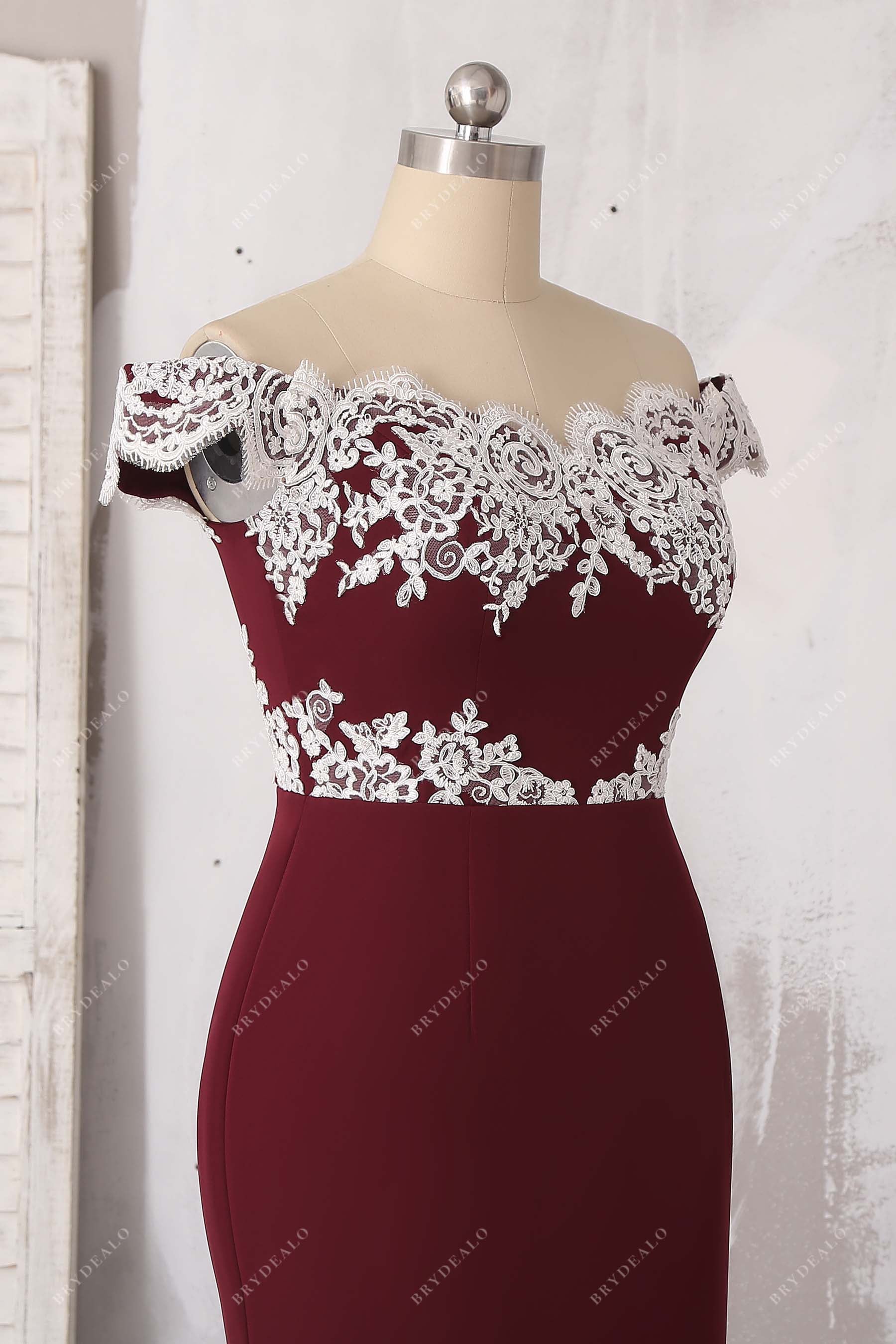 burgundy lace matte knit bridesmaid gown