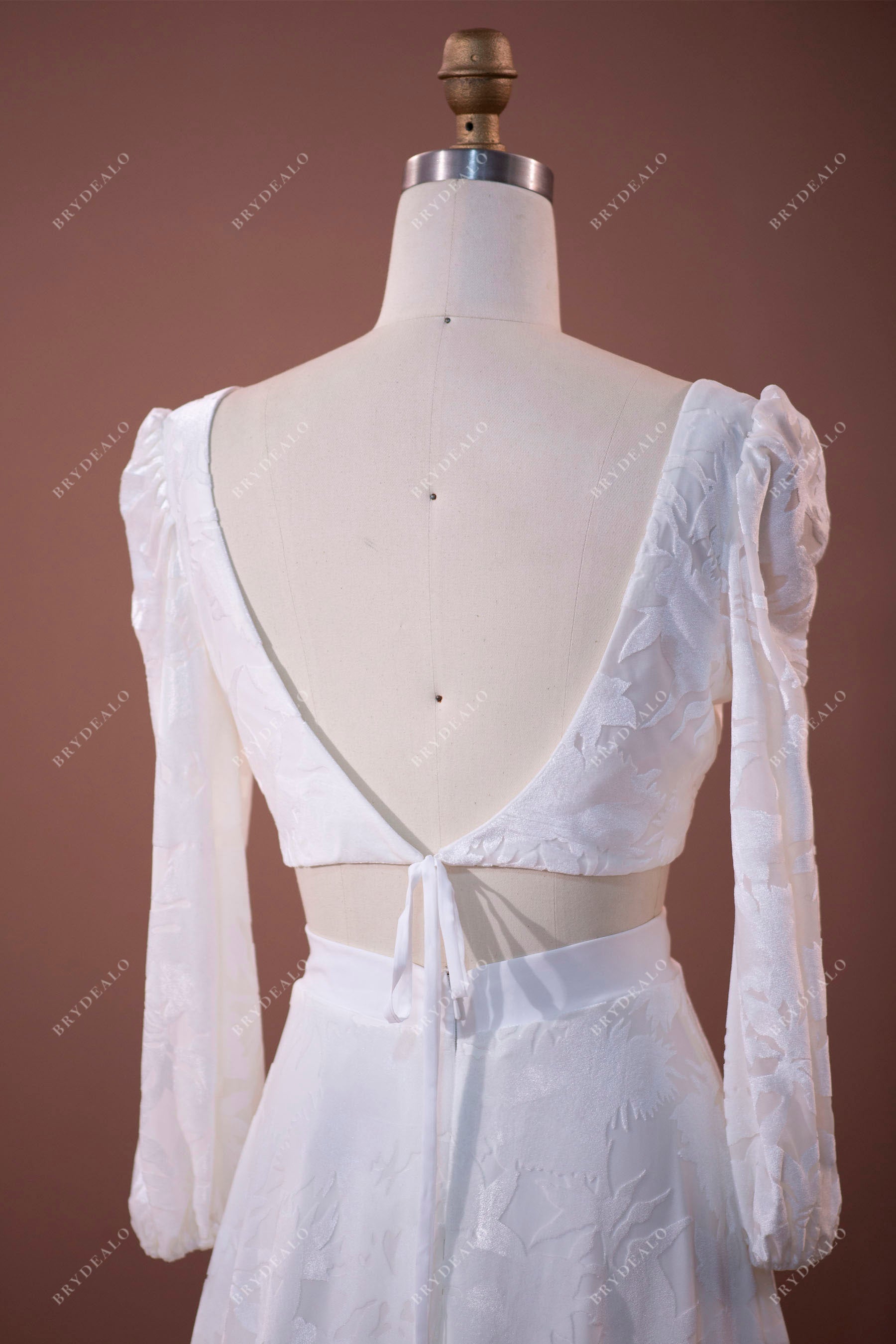 burnout velvet V-back wedding gown