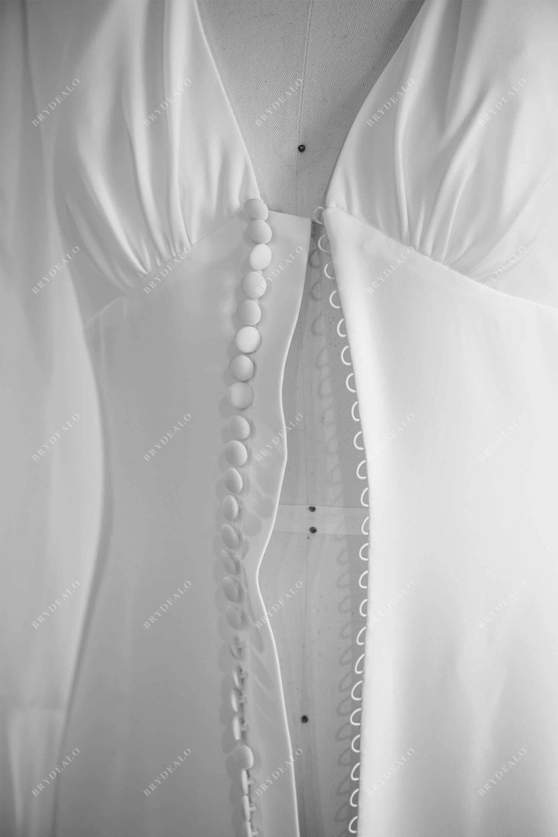 button closure satin wedding dress