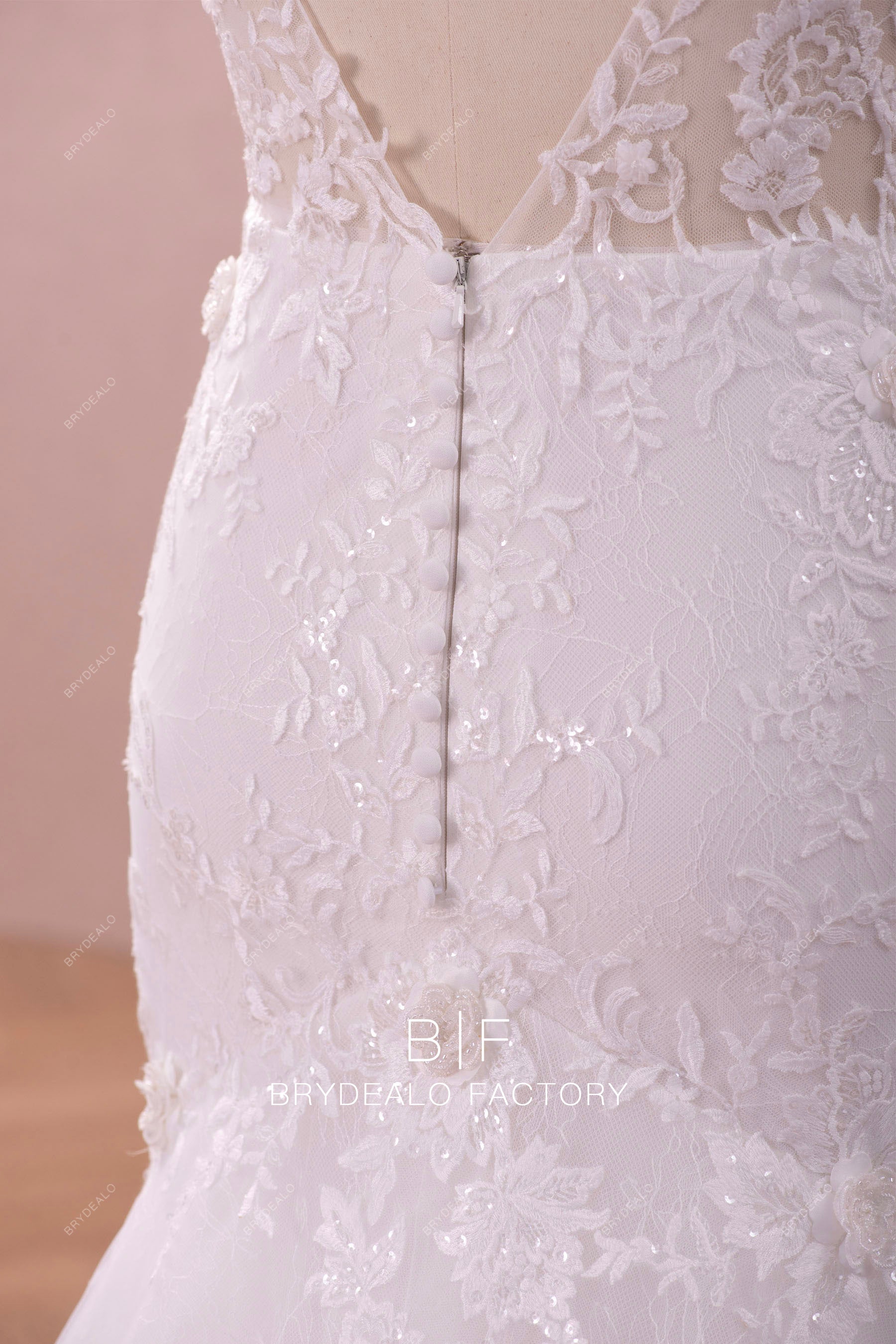 buttoned back lace wedding dress