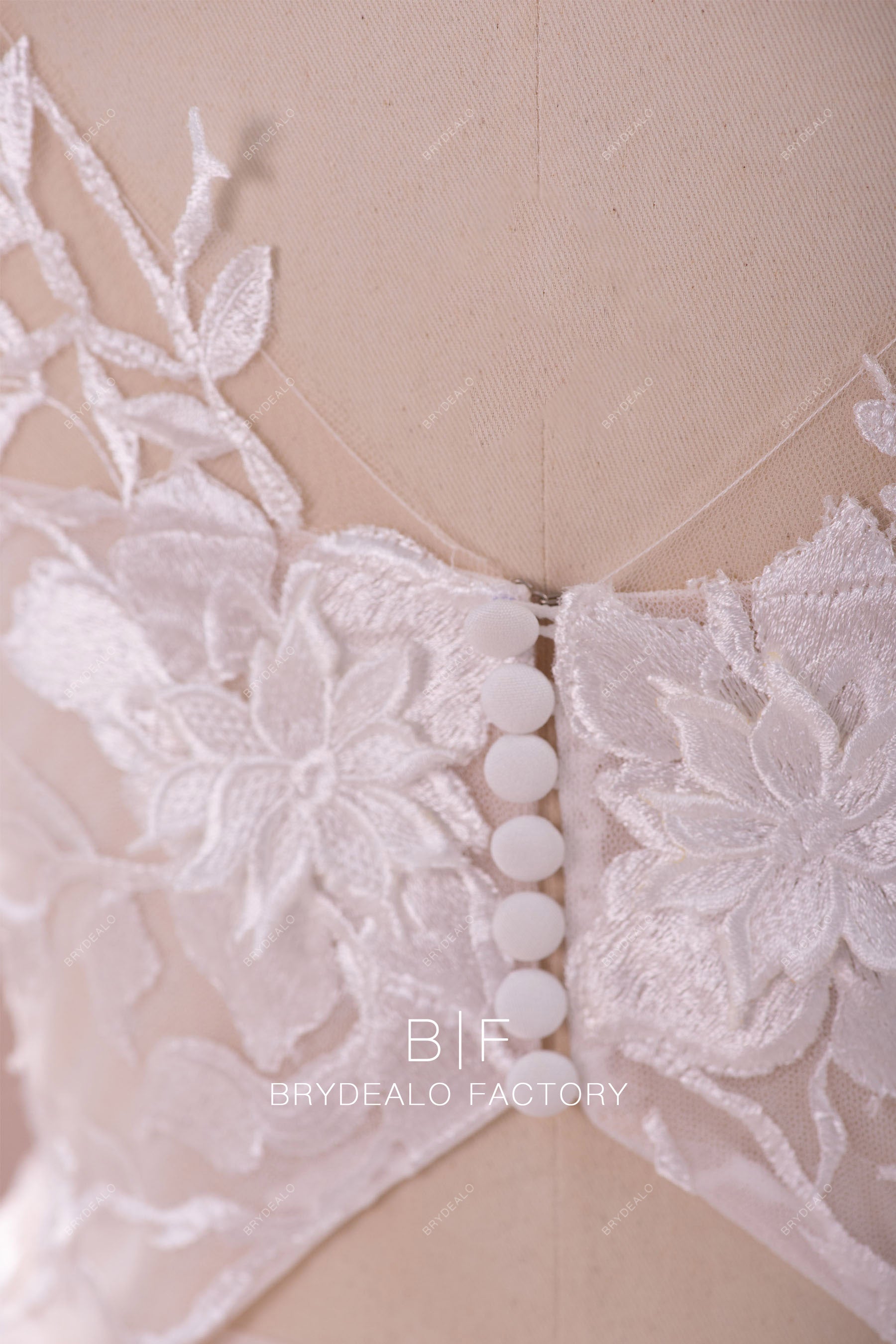 buttons back lace wedding gown
