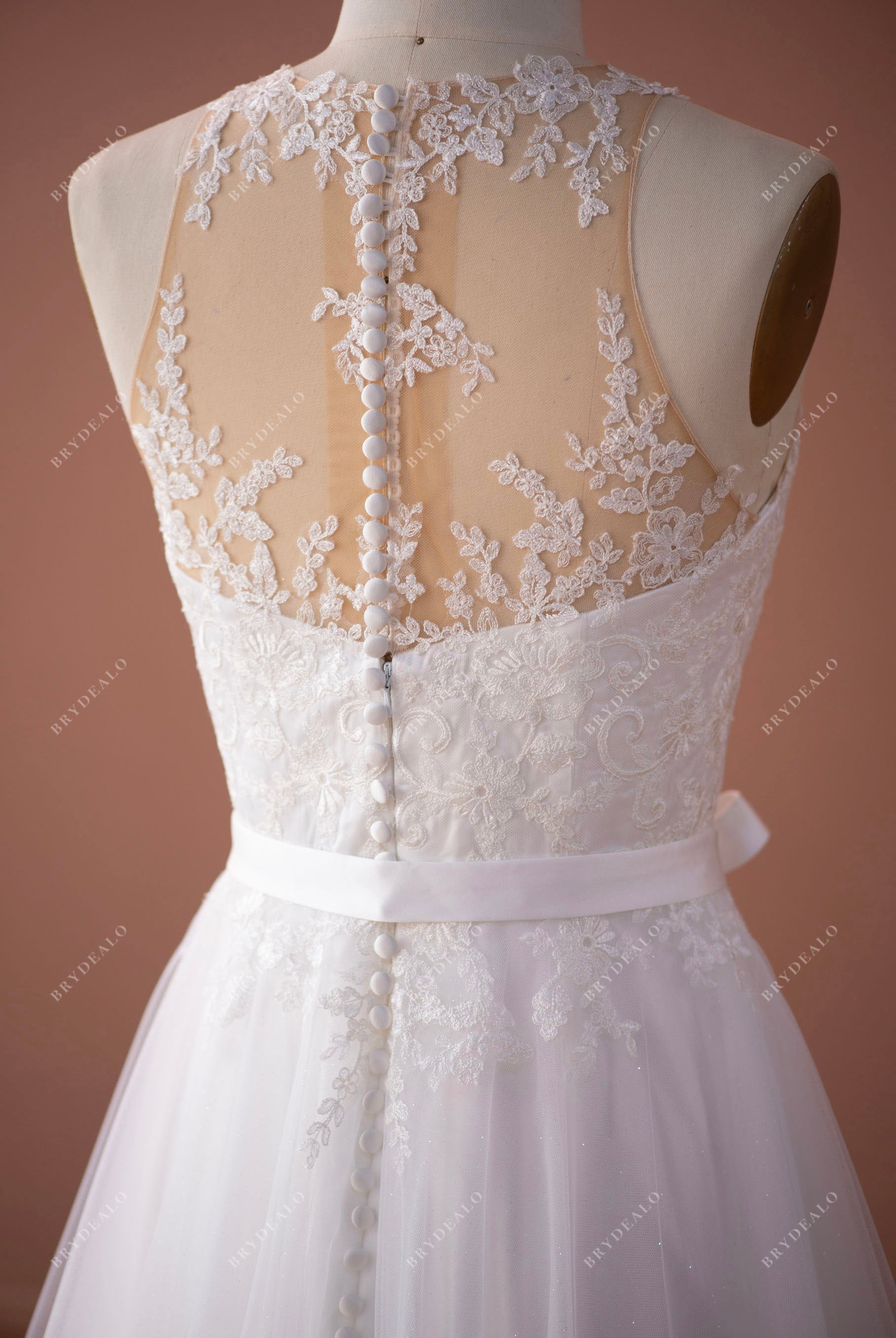 buttoned lace back wedding dress