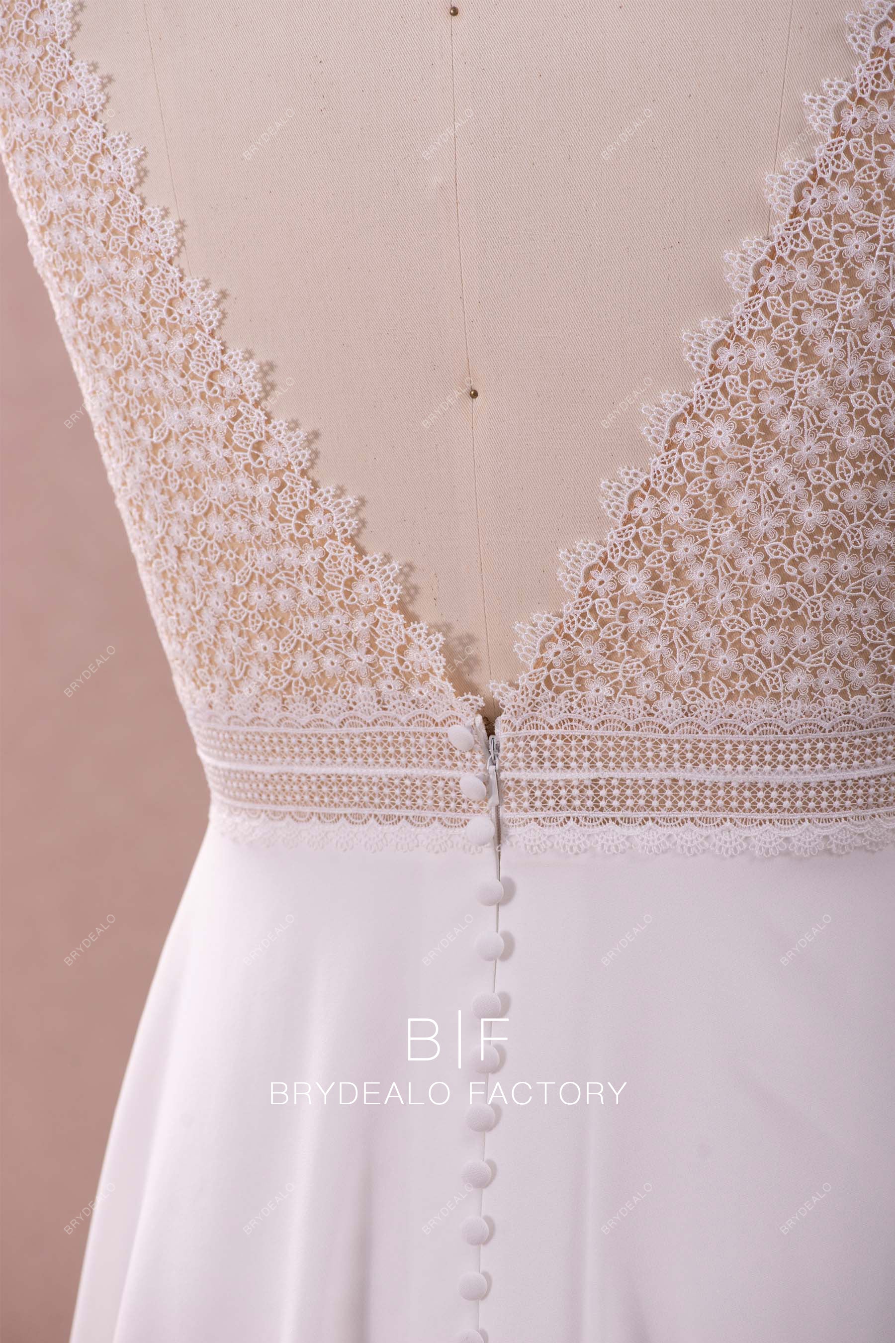 buttoned lace v-back wedding dress