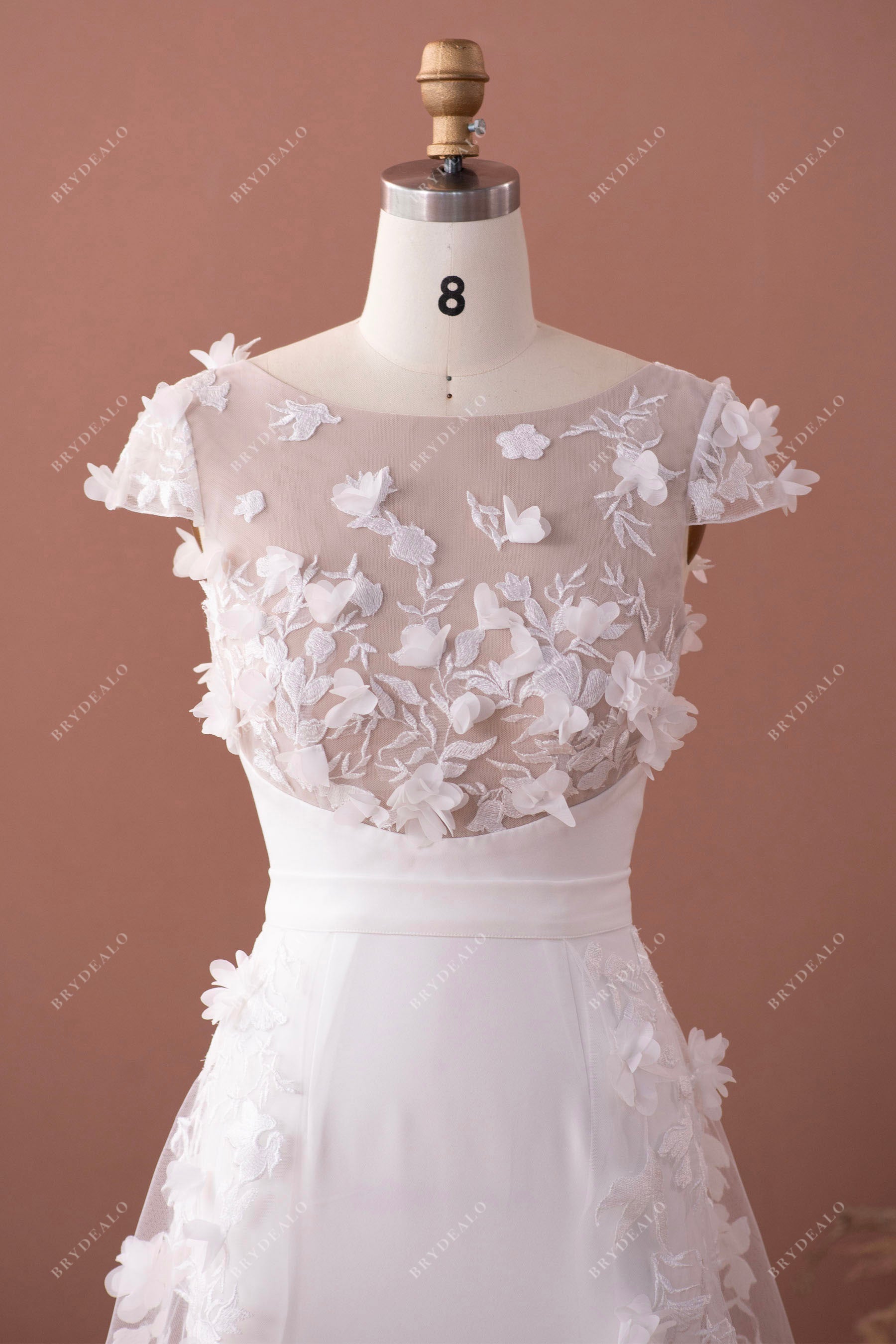 cap sleeve crepe wedding gown