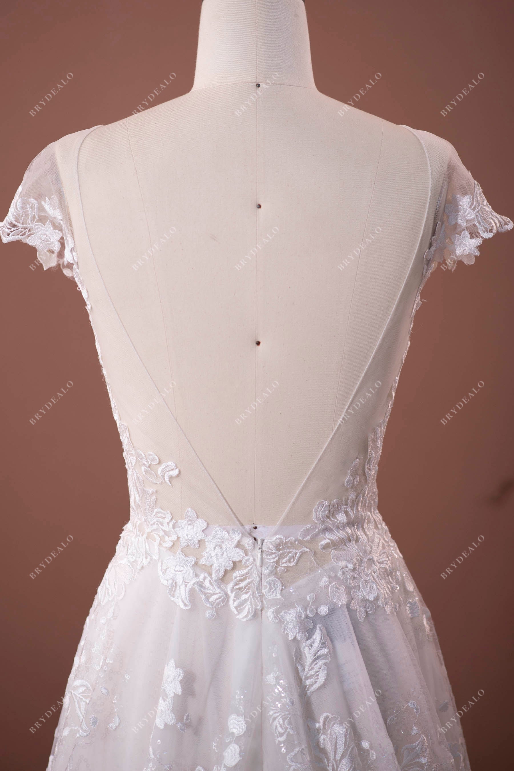 Sample Sale Floral Lace Cap Sleeve V-back A-line Boho Bridal Gown
