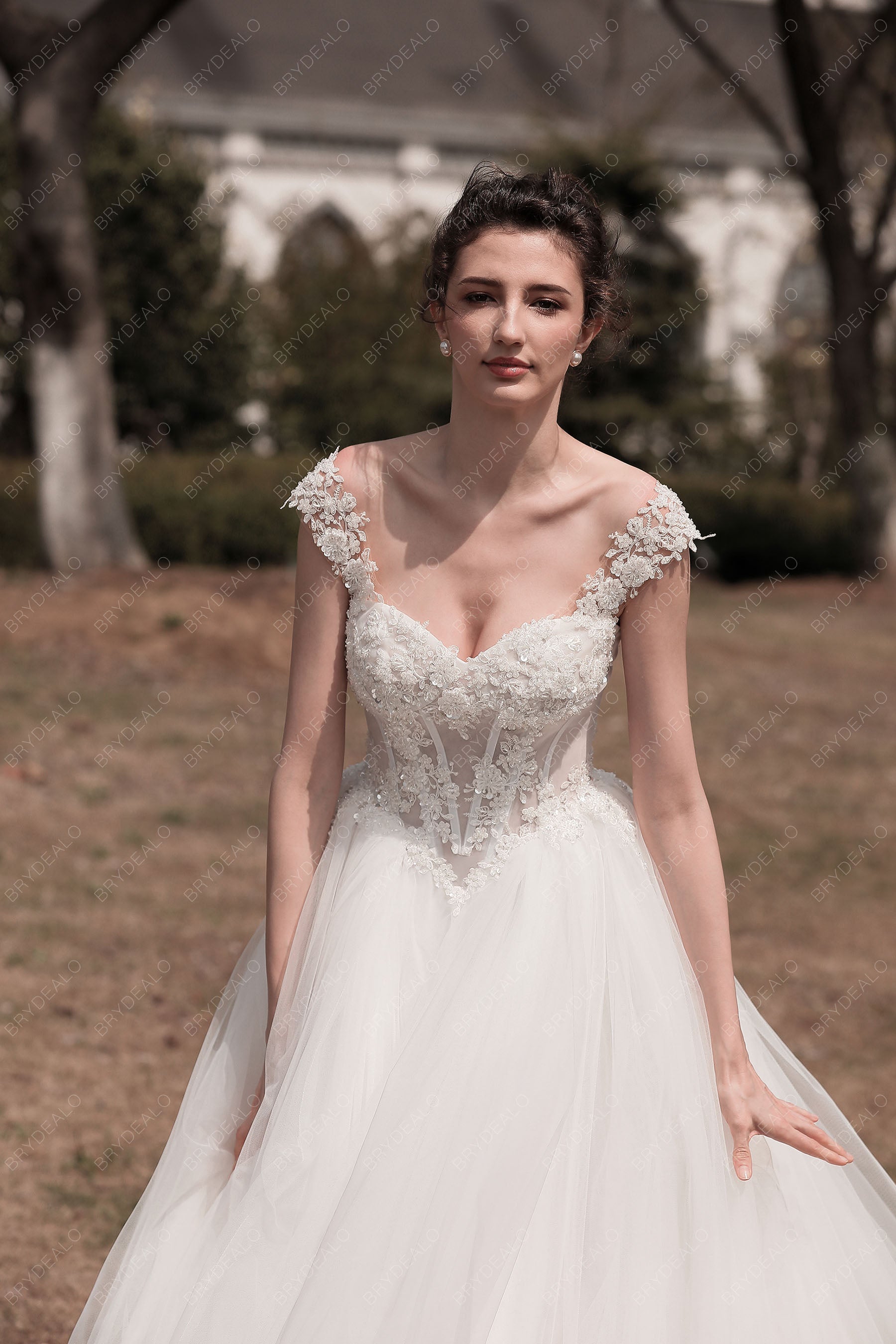 Sample Sale | Cap Sleeve Beaded Lace Puffy A-line Wedding Dress