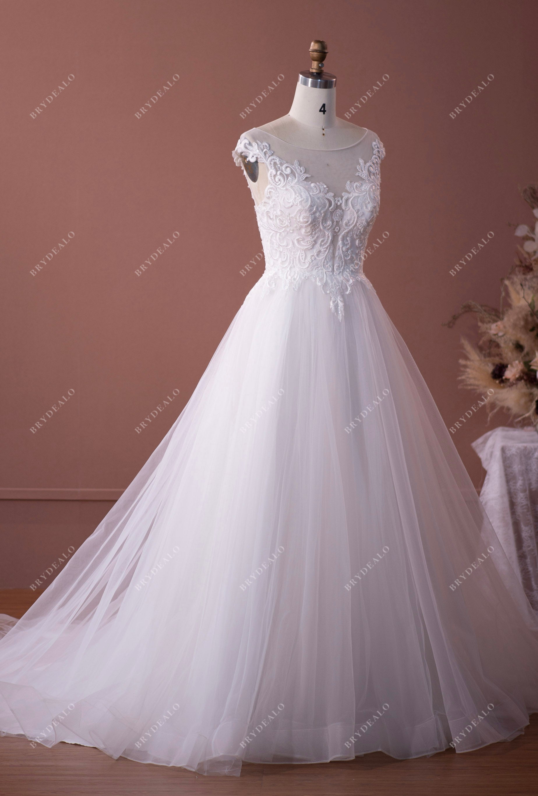 cap sleeves illusion neck ball gown bridal dress
