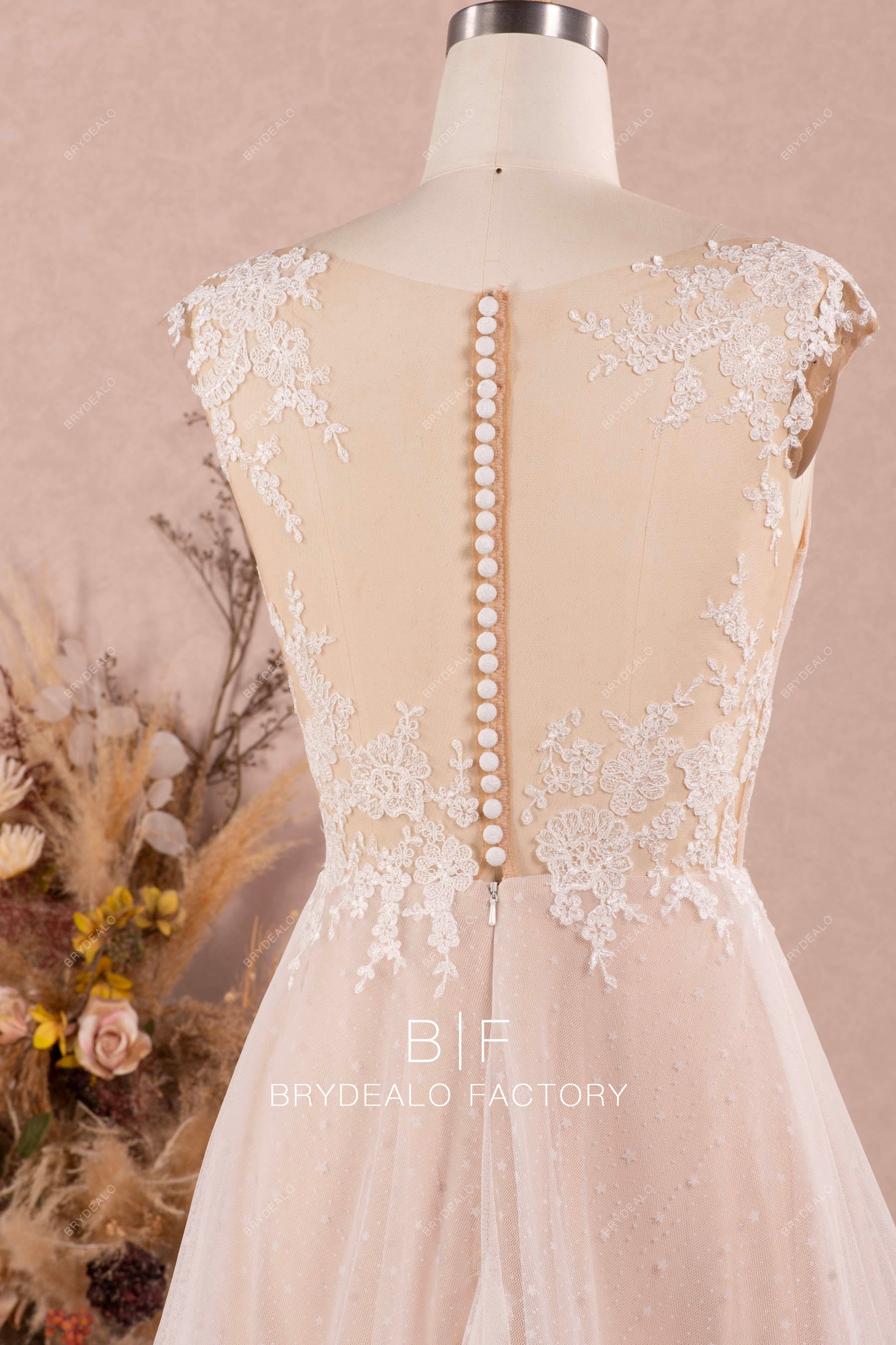 cap sleeve illusion lace back wedding dress