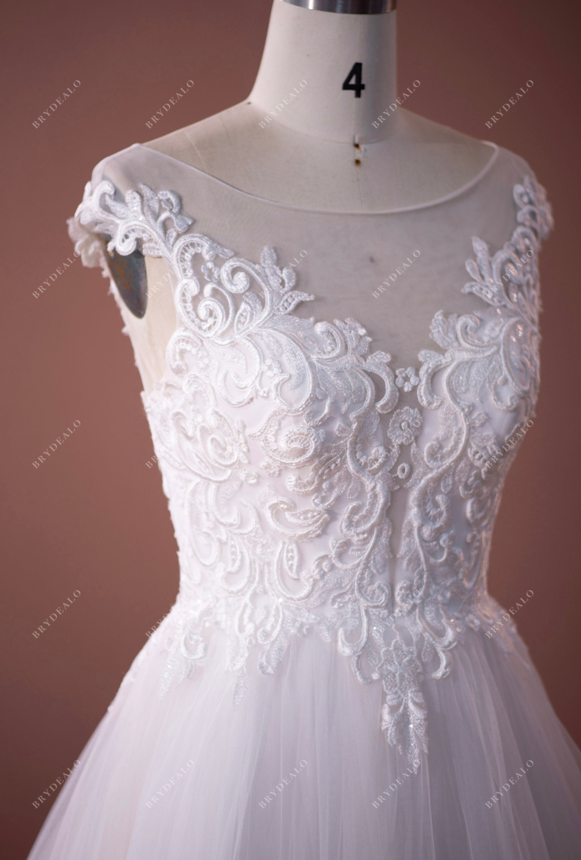 Illusion Neck Cap Sleeve Lace Wedding Dress Sample Sale