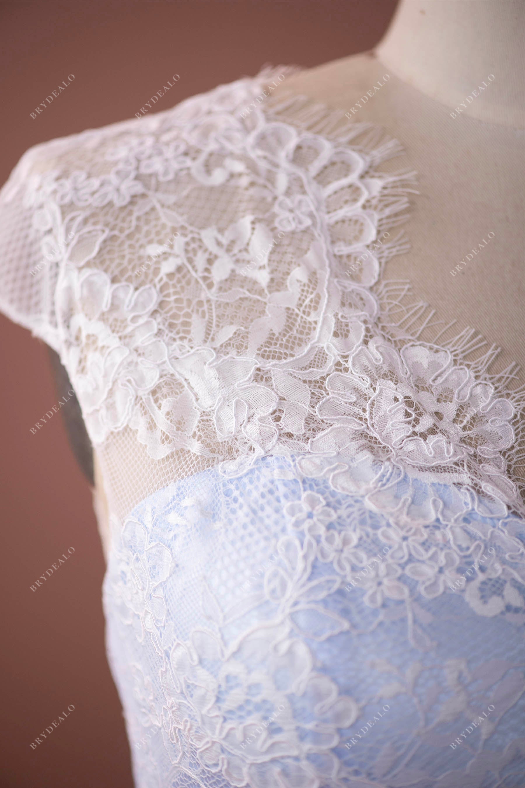 cap sleeve lace tea length wedding dress sample