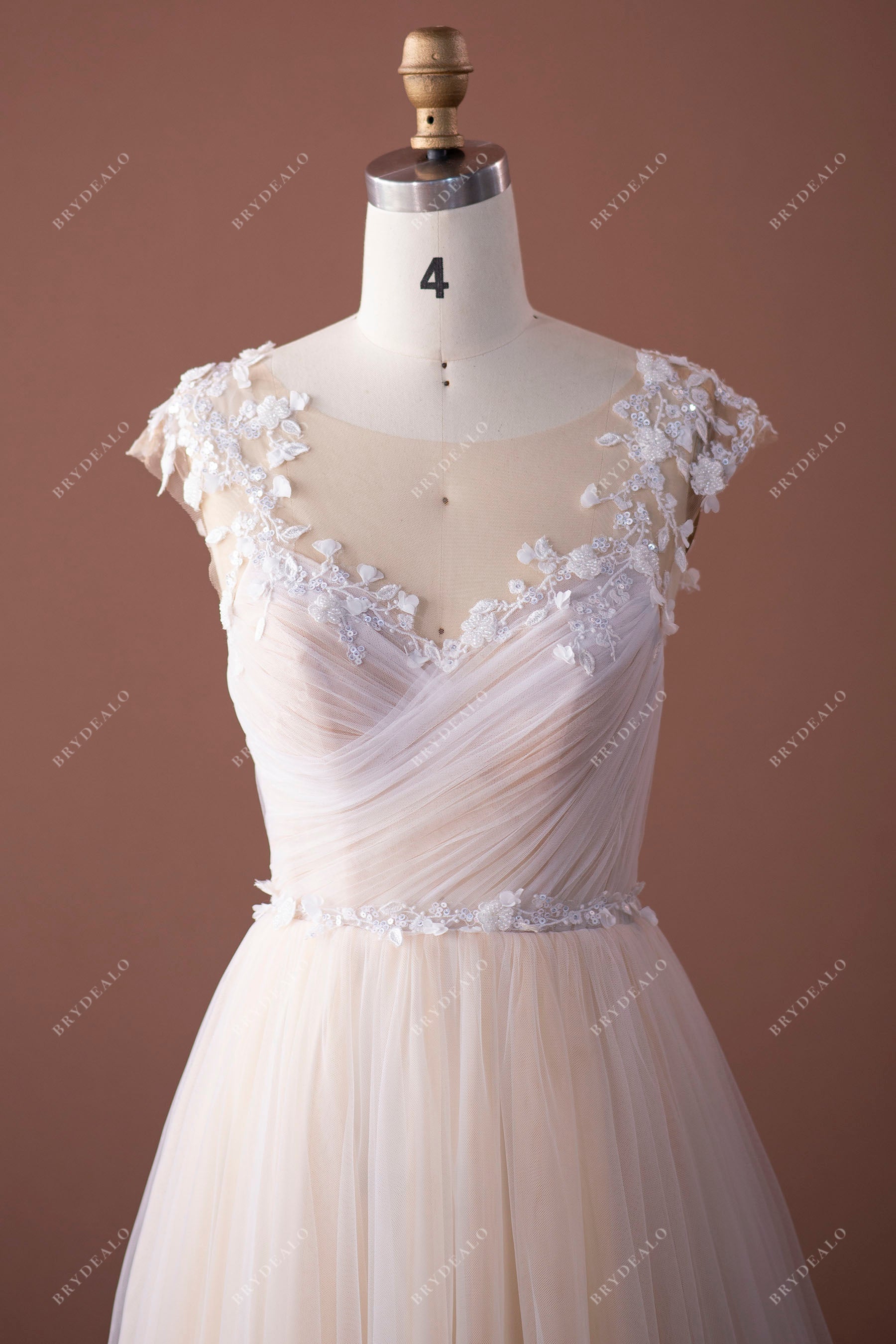 cap sleeve lace tulle illusion bridal dress