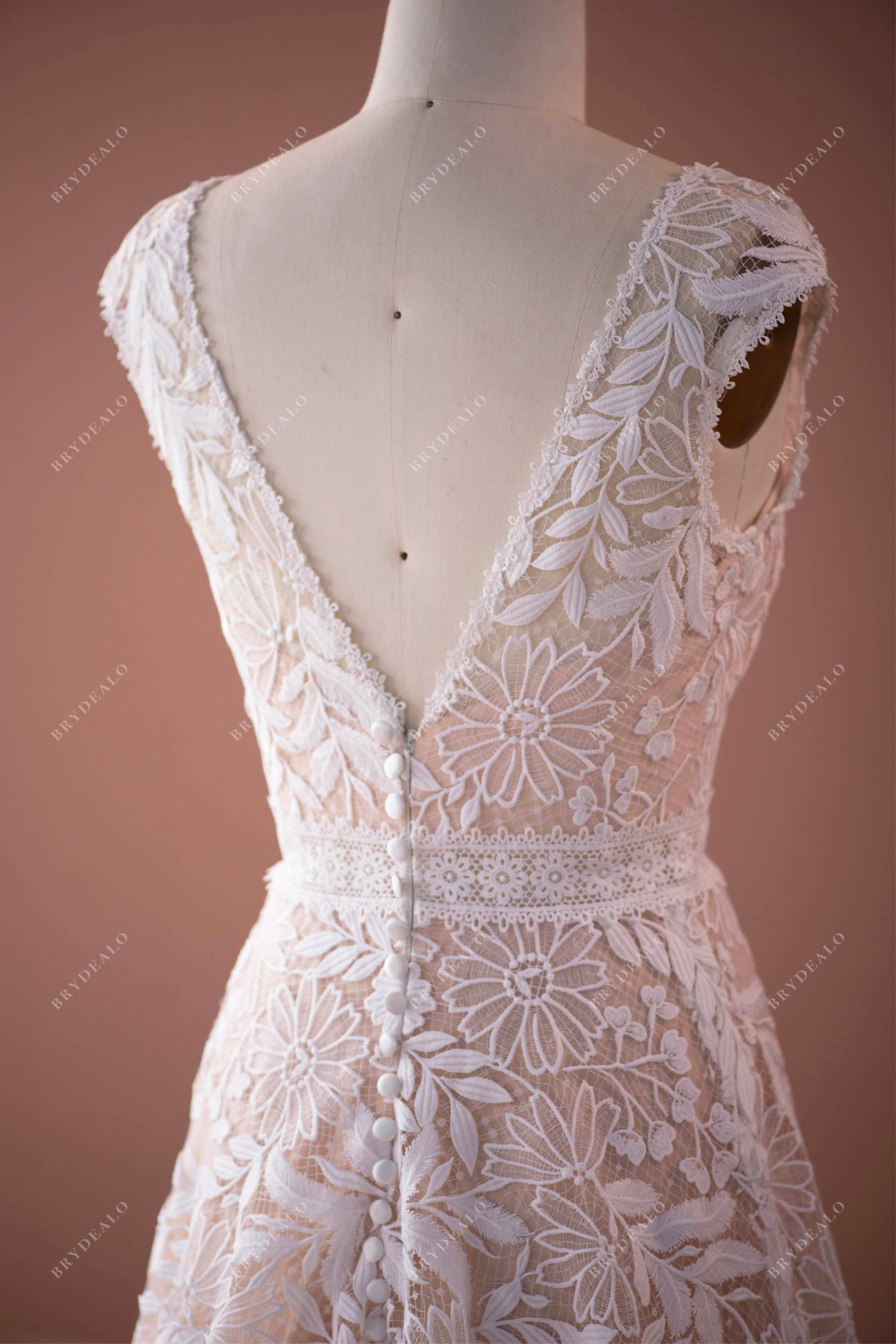 Pink Nude Cap Sleeve Lace A-line Wedding Dress