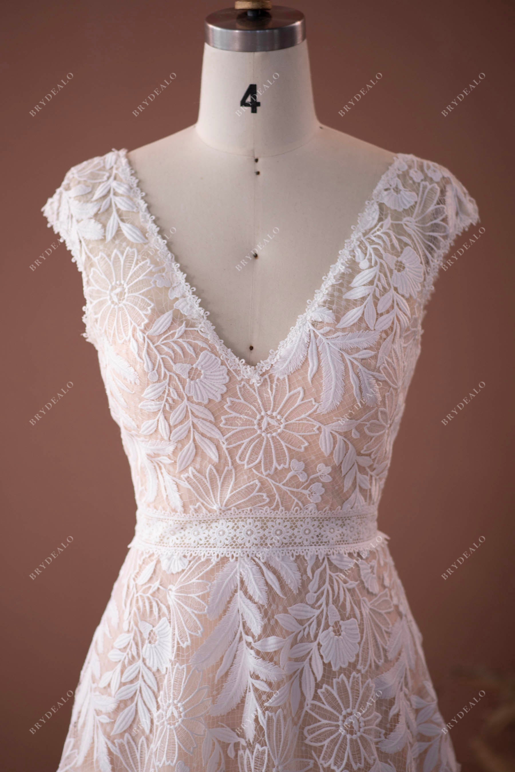 cap sleeve v-neck lace wedding dress sample