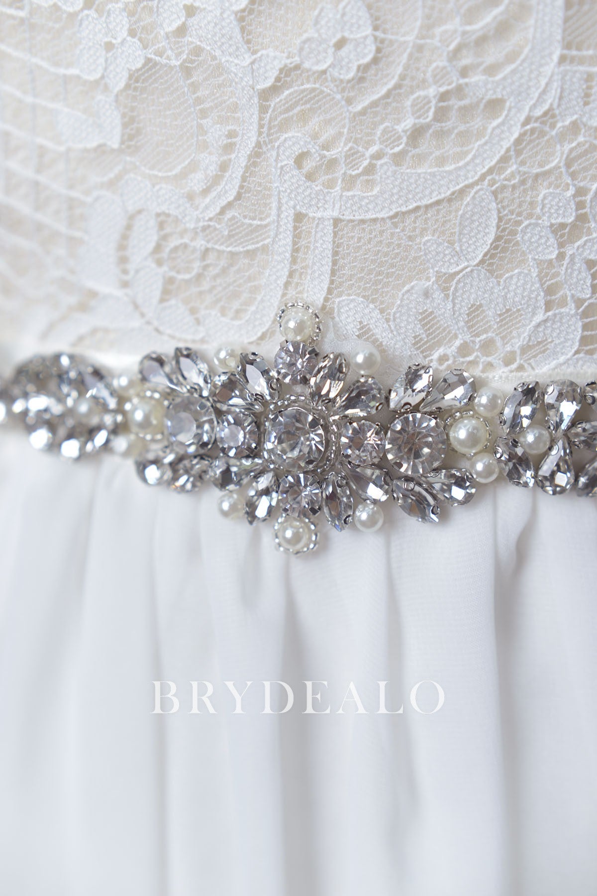 Captivating Pearls Crystals Satin Bridal Sash for Wholesale