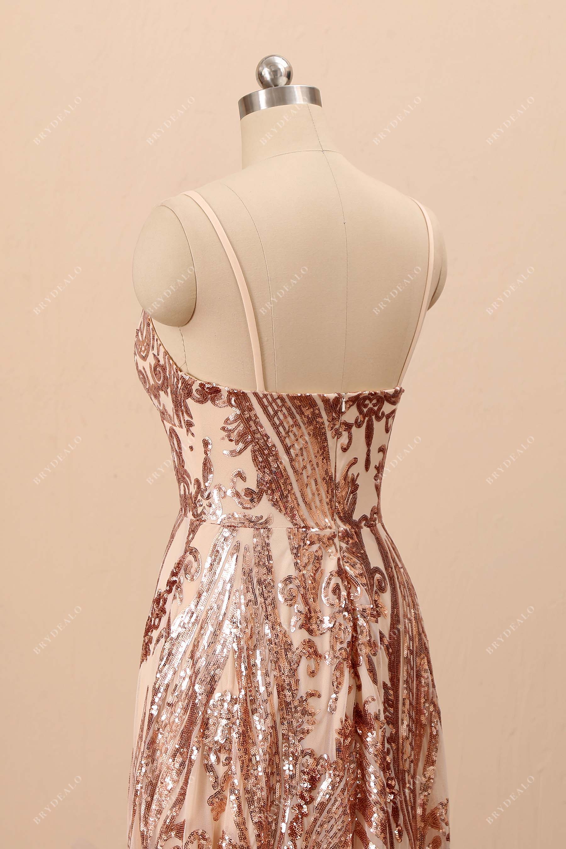 champagne gold thin straps prom gown
