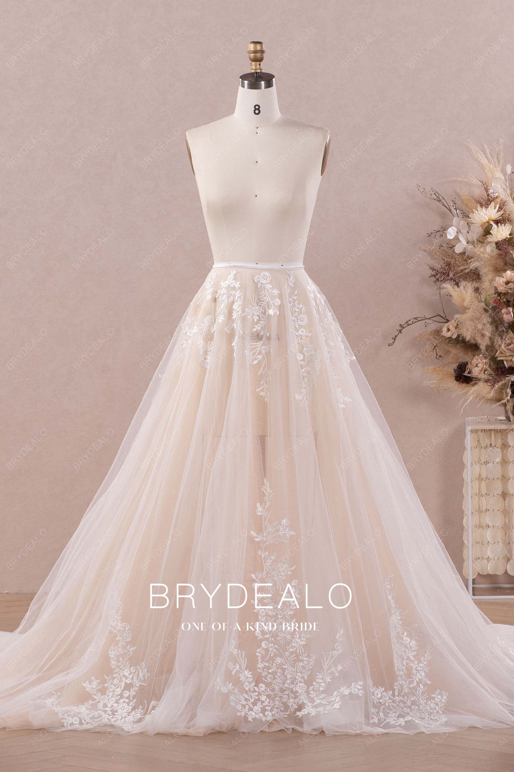 champagne lace tulle bridal overskirt