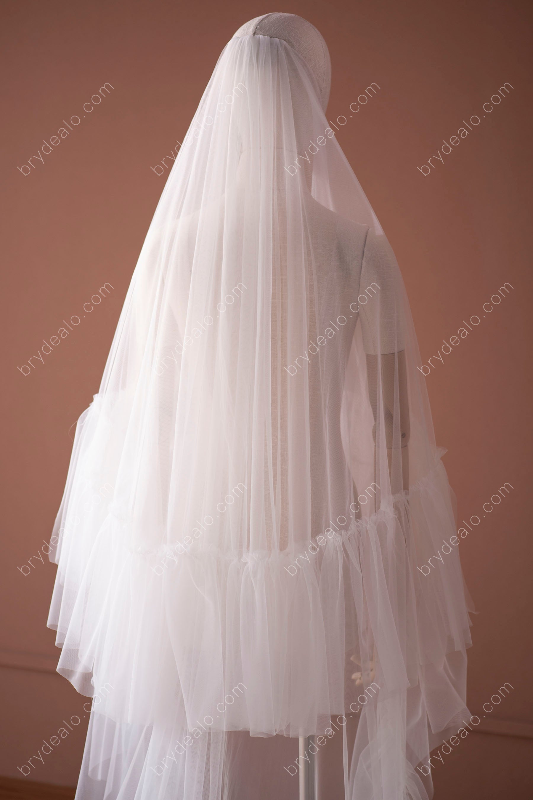 White Wedding Bridal Veil 2 Tier Cathedral Satin Edge Swarovski