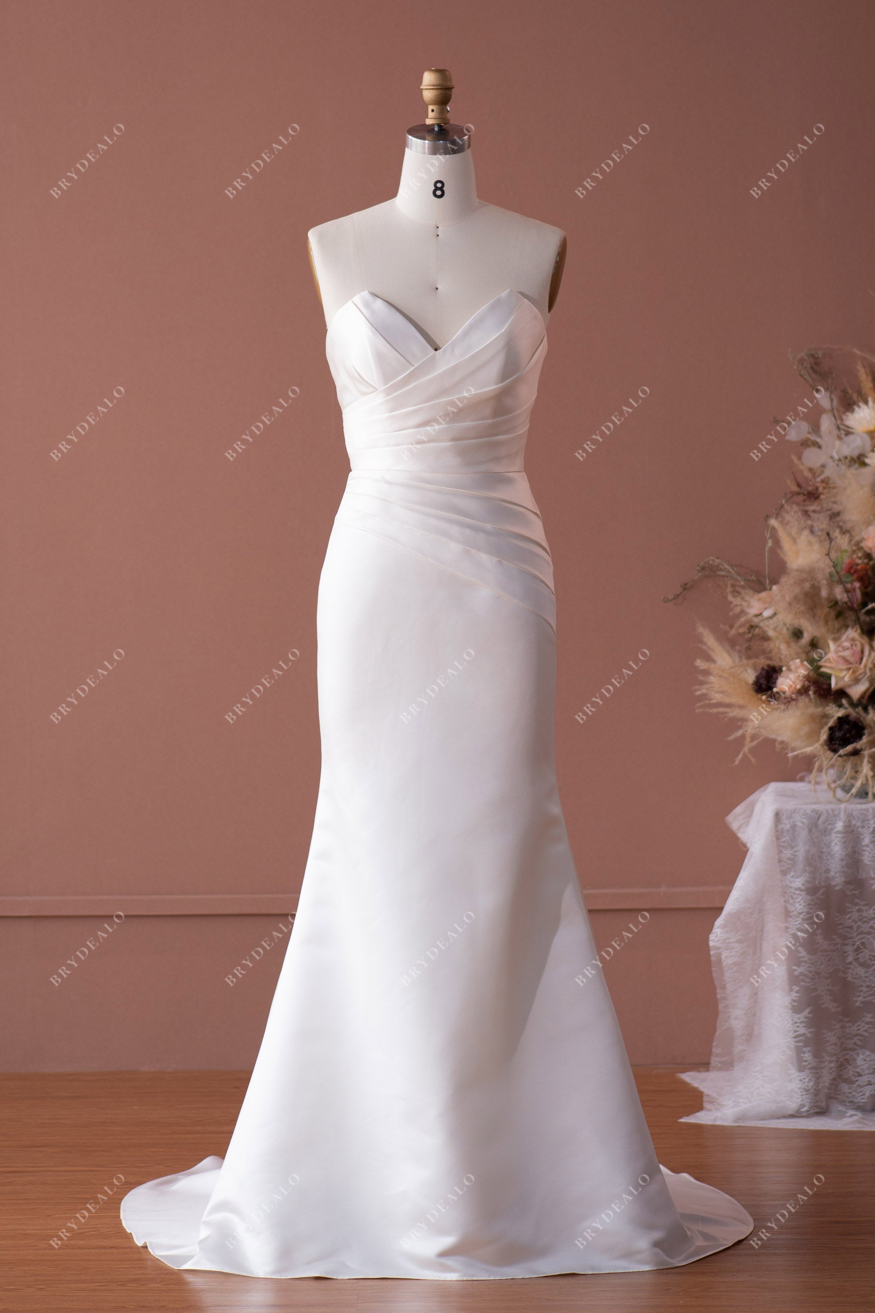 Classic V-cut Neck Satin Mermaid Wedding Dress