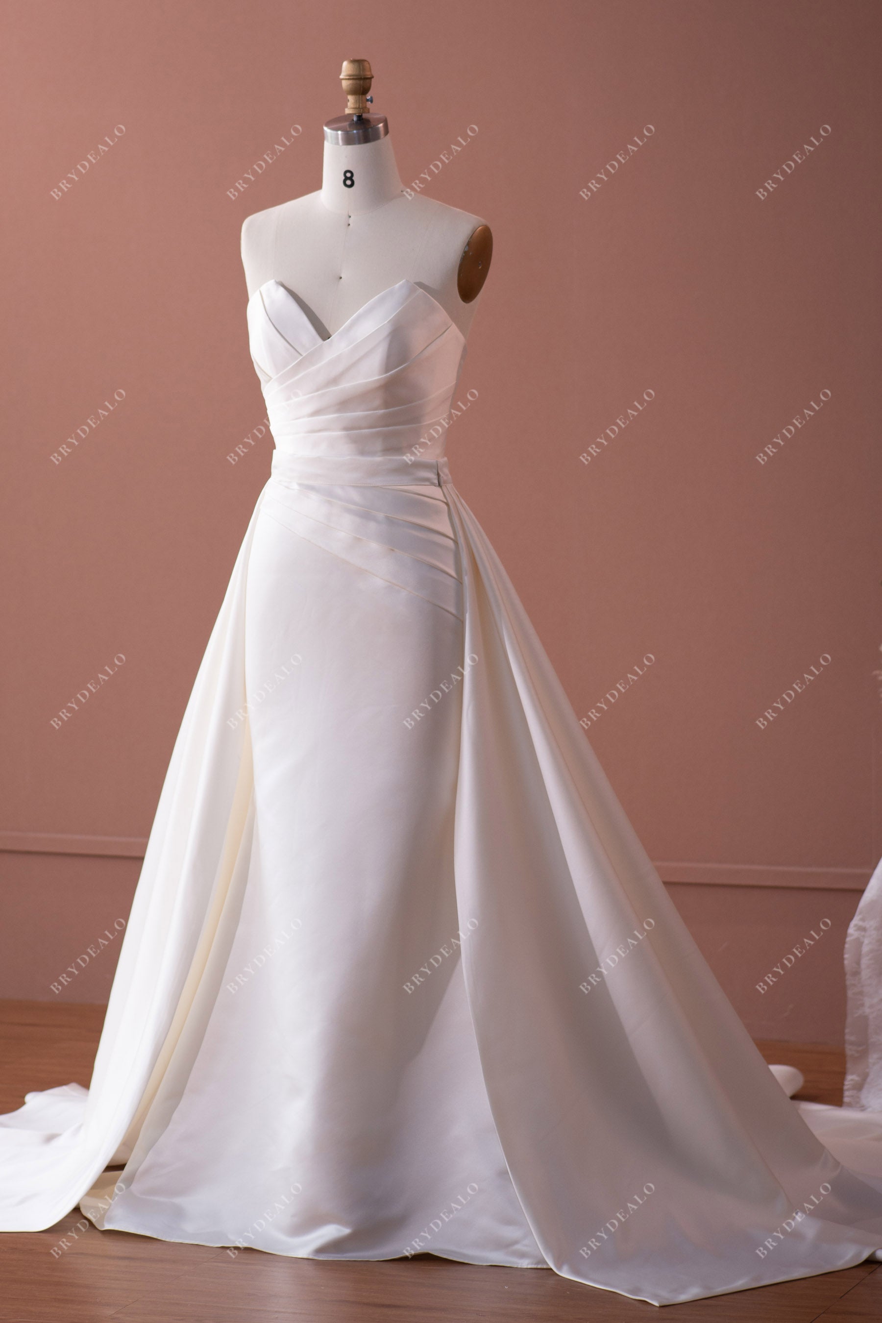 Test Buy | V-cut Neck Satin Wedding Dress with Detachable Overskirt