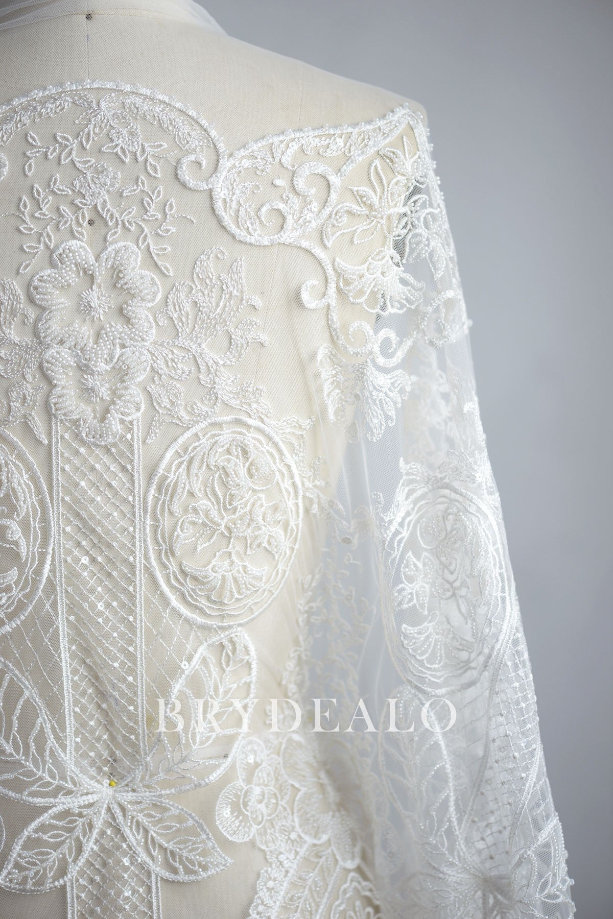 Beaded Double Border Bridal Lace Fabric