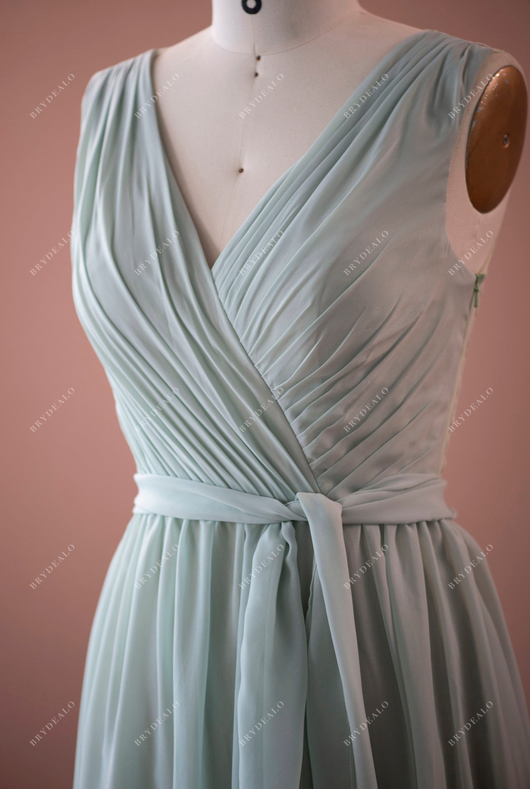 Sage Lace Chiffon Ruched Bridesmaid Dress
