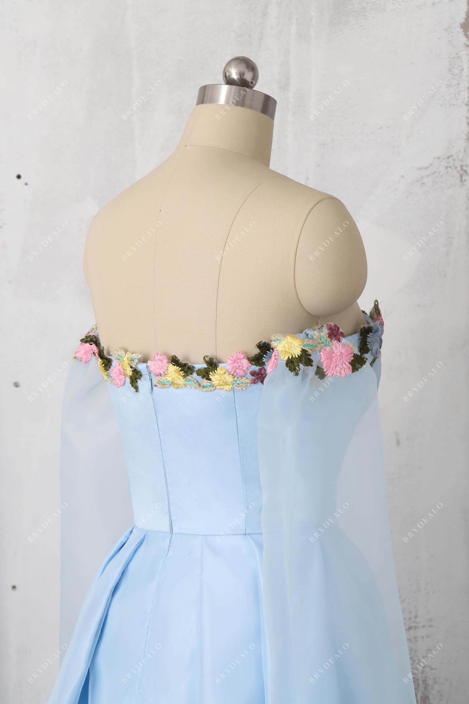 Off Shoulder Sky Blue Flower Sweetheart Prom Gown