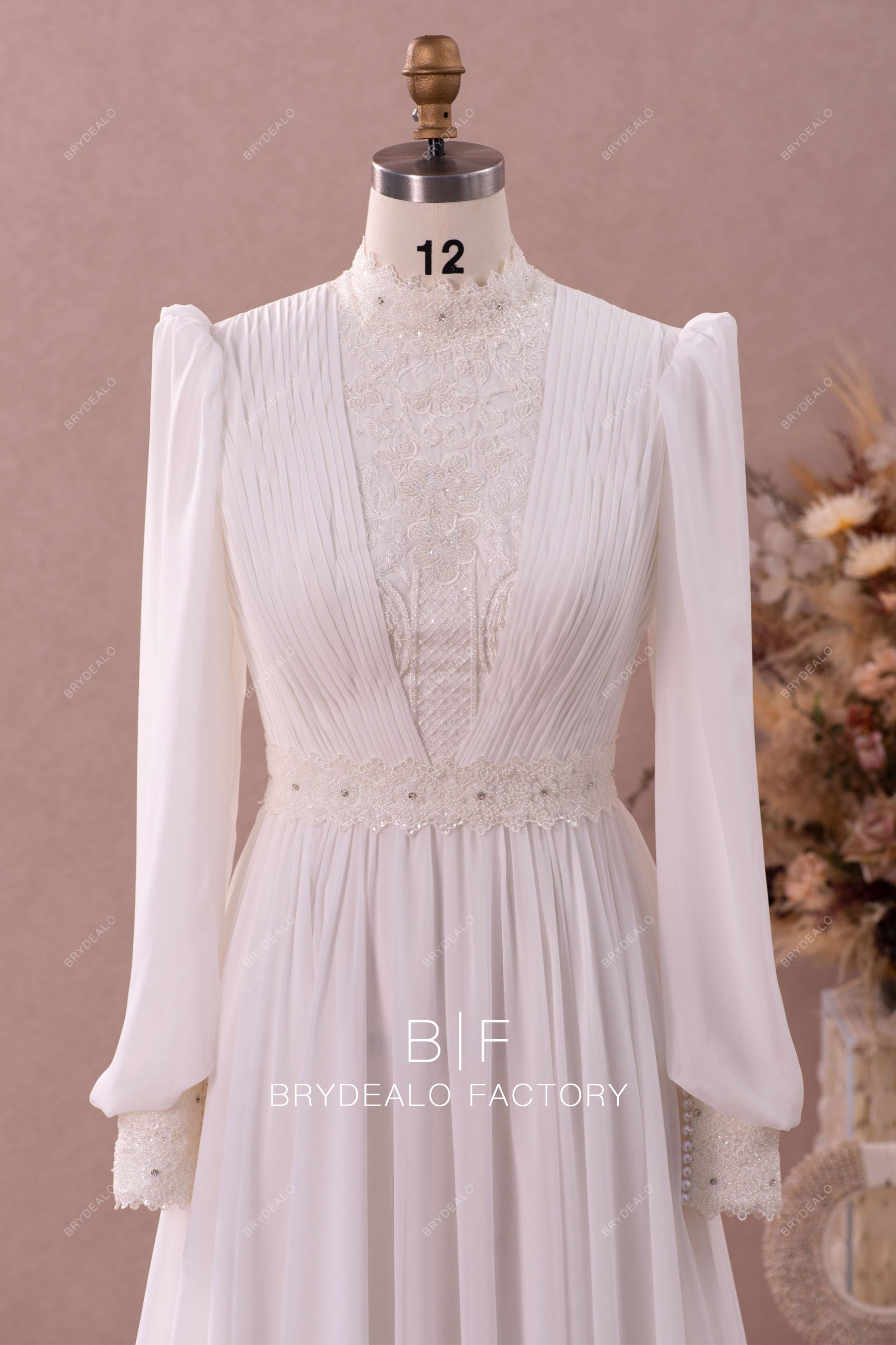 conservative high neck sleeved wedding dress