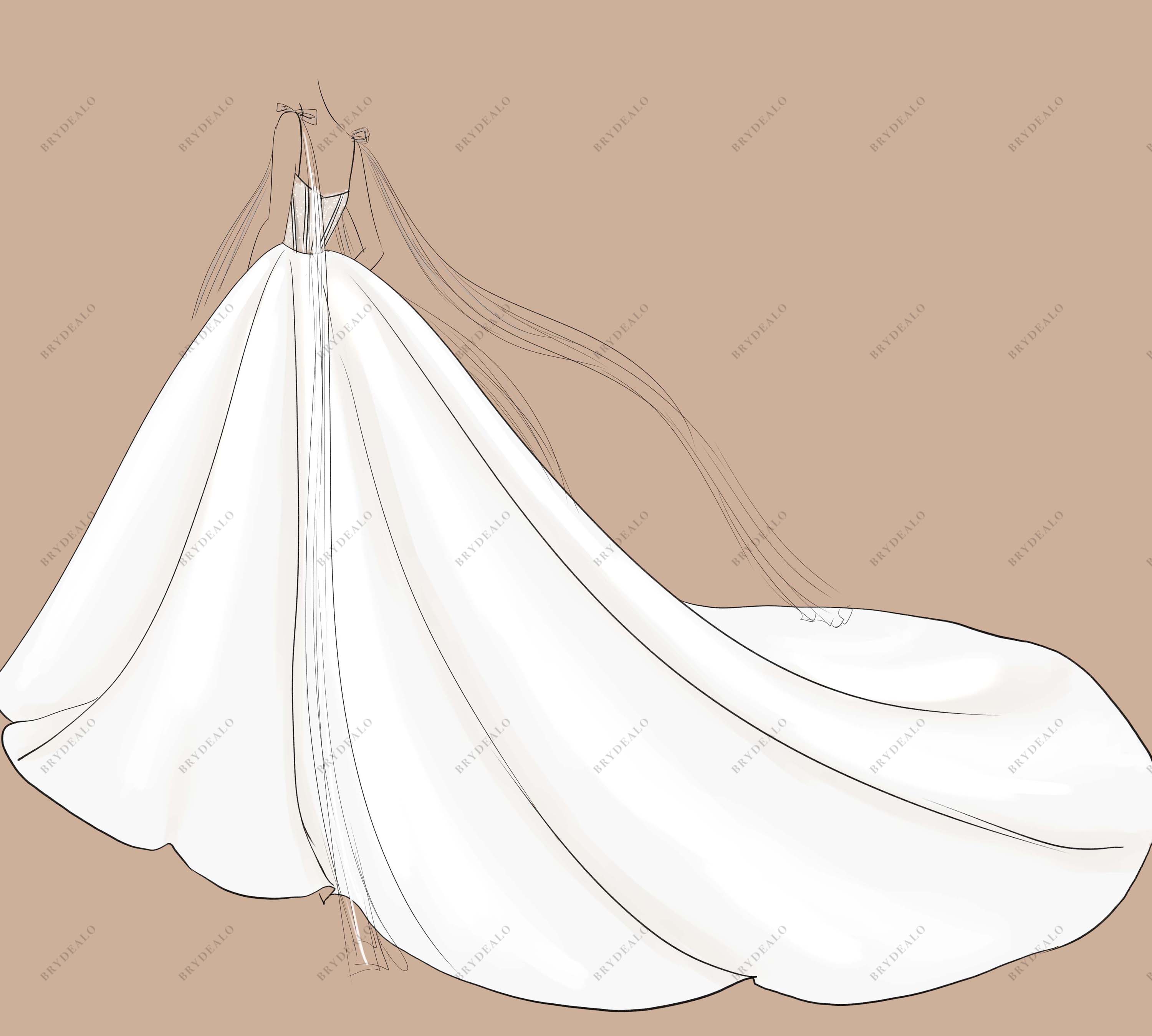 corset bow sashes straps satin ball gown sketch