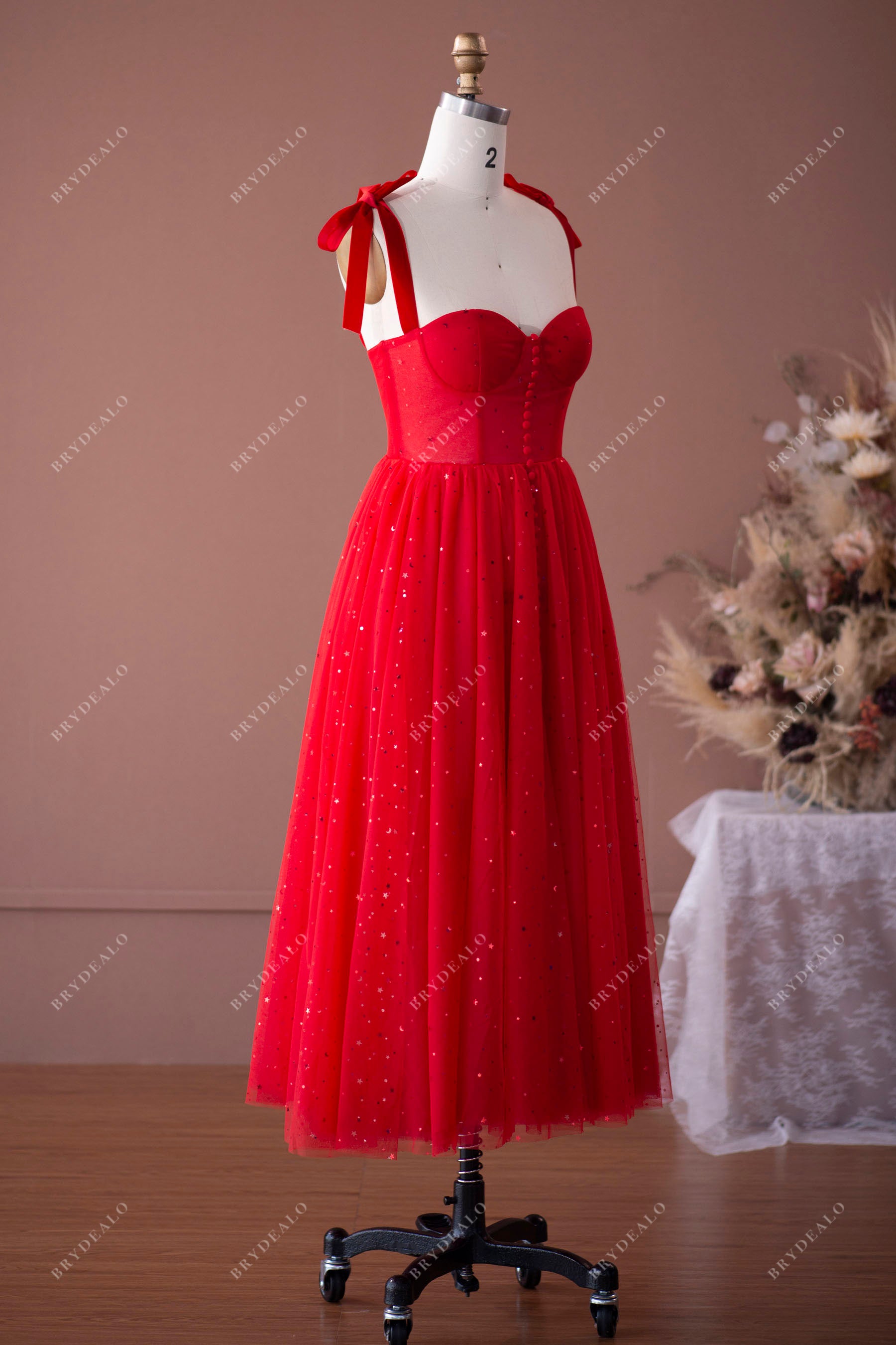 corset little star tea length prom formal dress