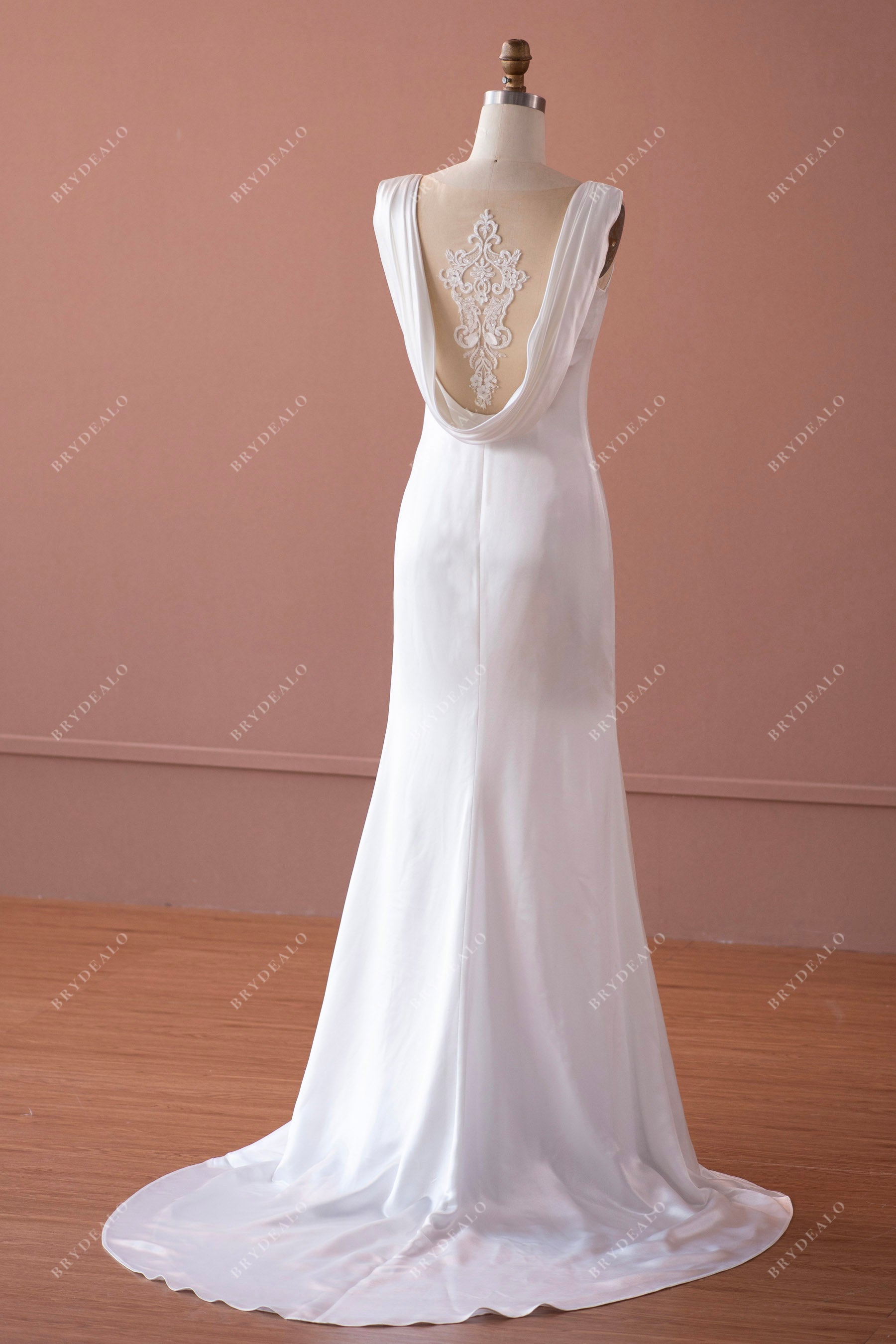 cowl back satin long mermaid wedding dress