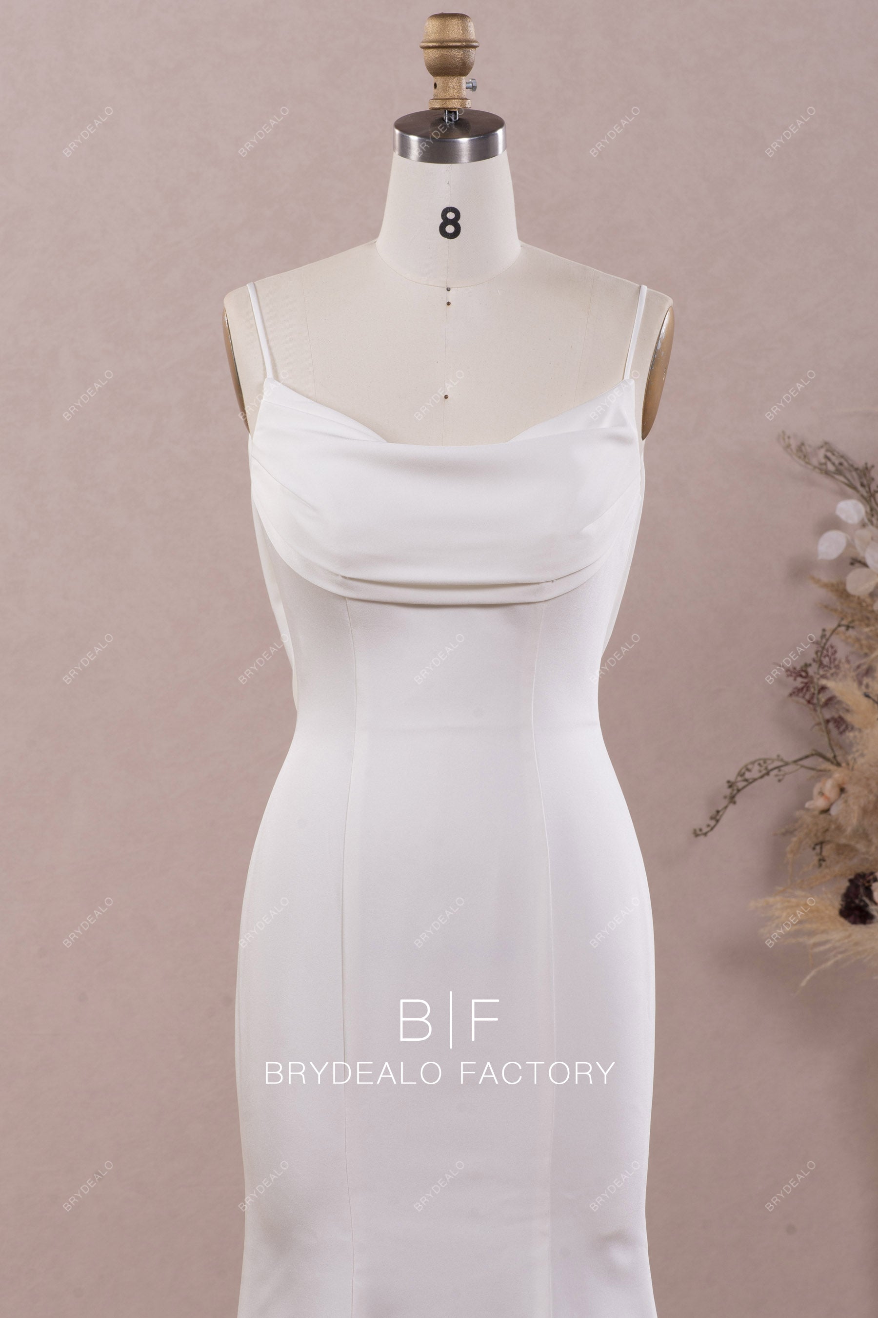 cowl neck satin wedding dress