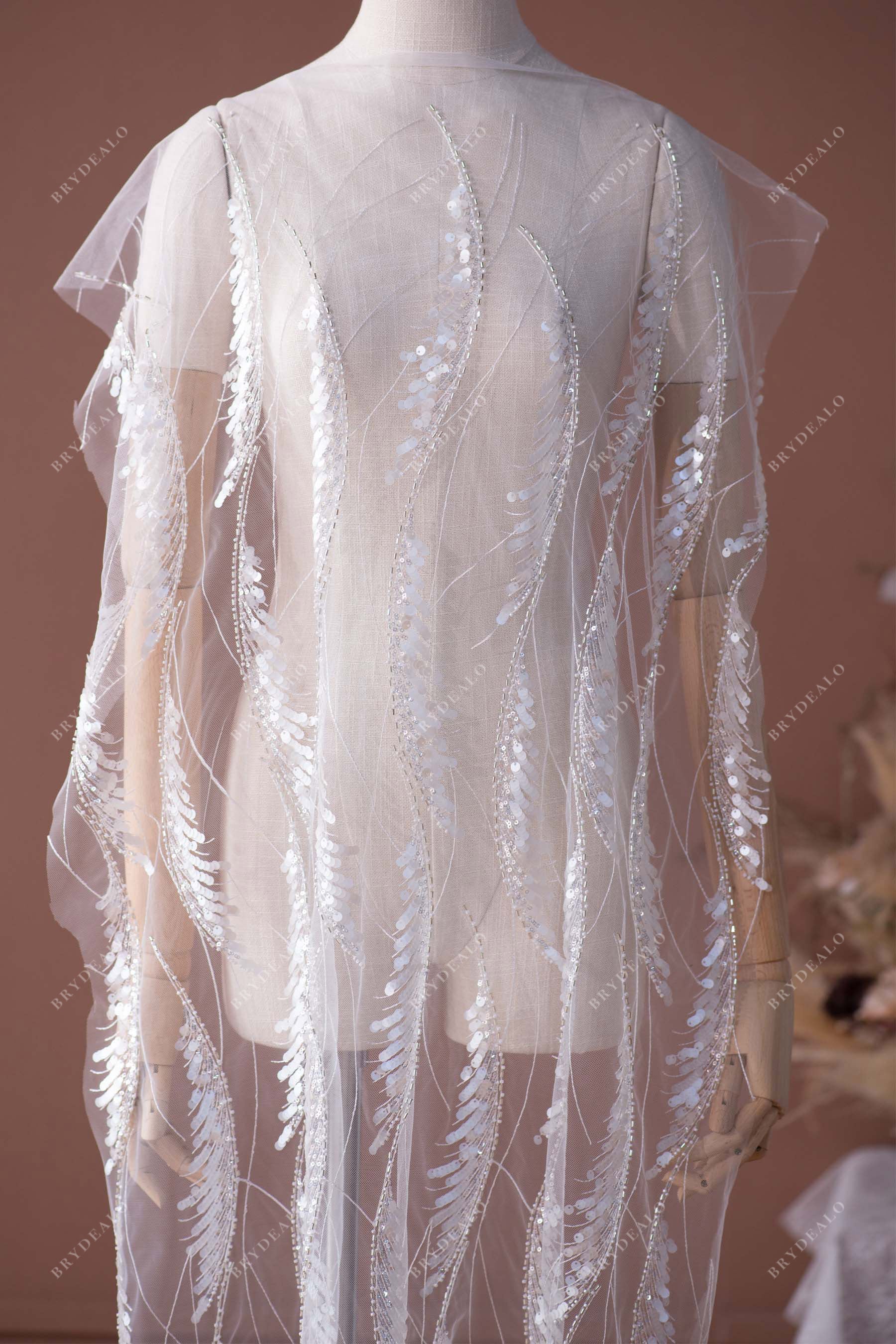Cream Sequined Wave Pattern Bridal Lace 