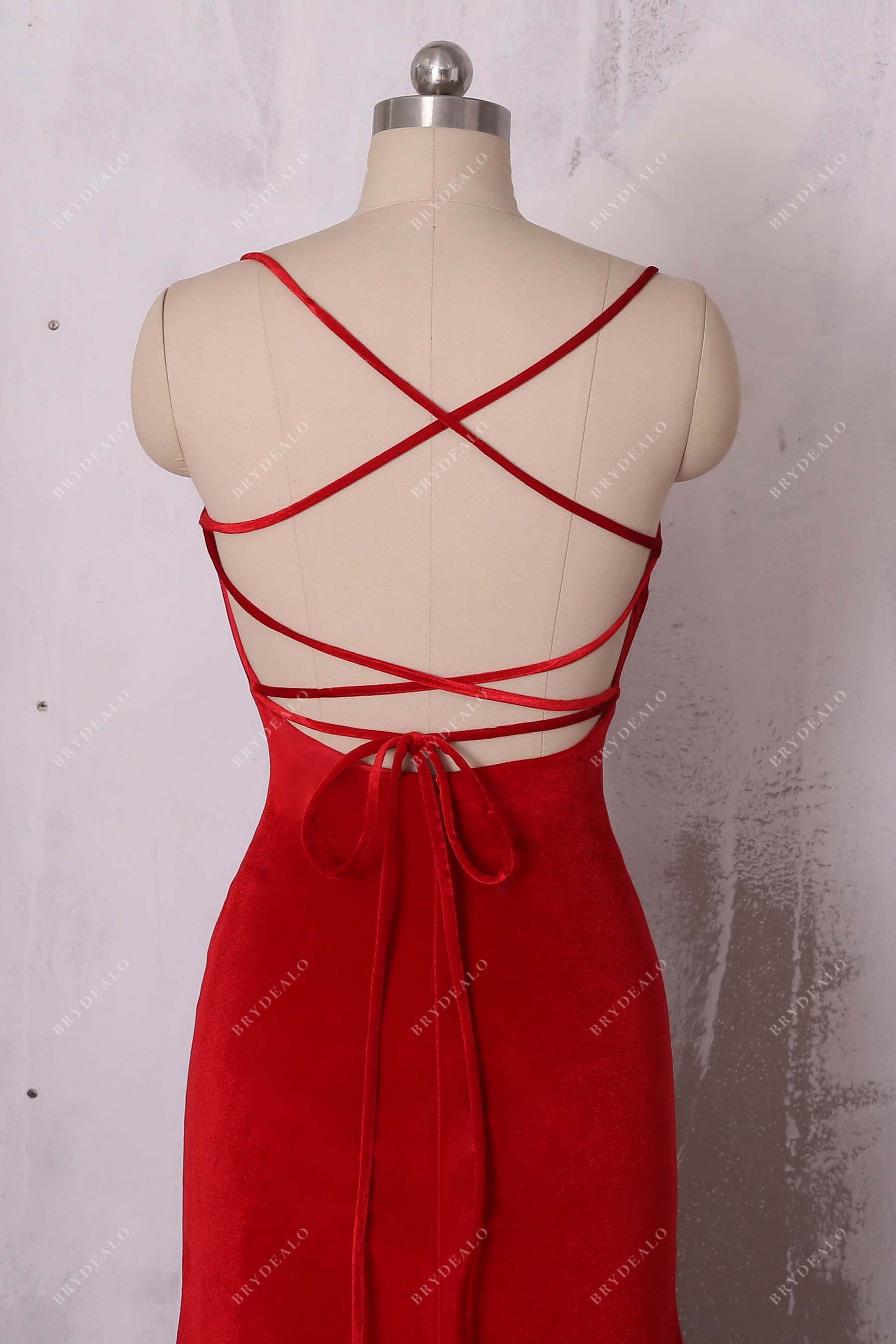 crisscross back red velvet dress