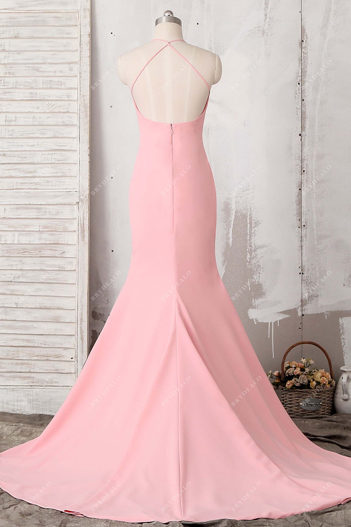 Neon Pink Cross-Front Mermaid Long Prom Dress main image 0