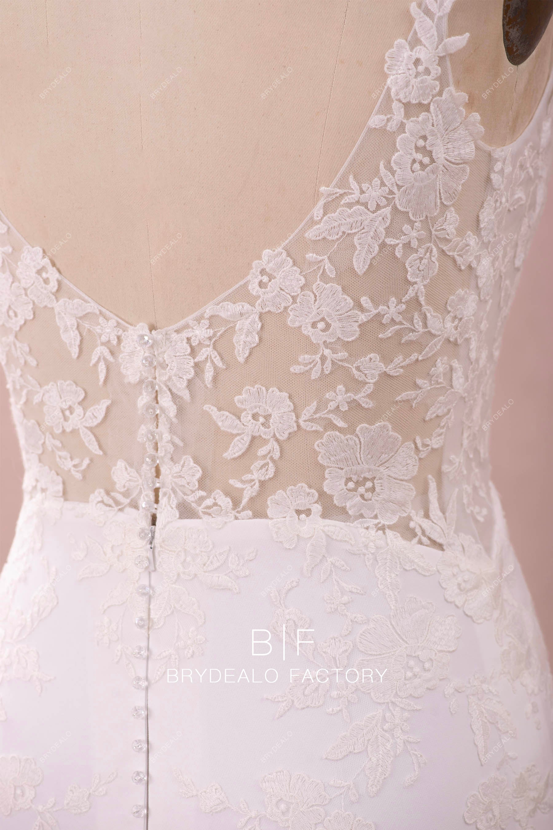 crystal buttoned lace back bridal gown