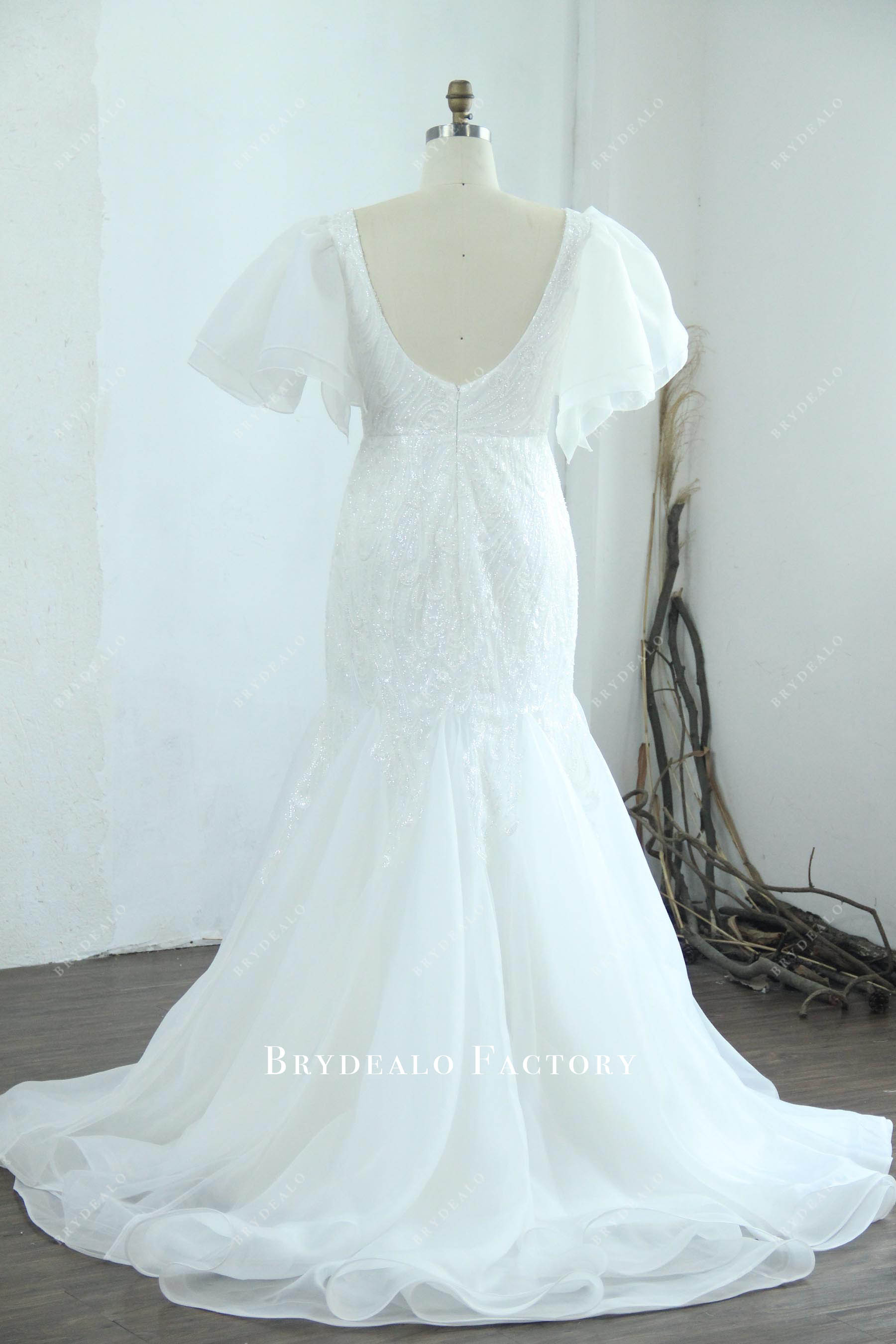 custom beaded organza long wedding dress