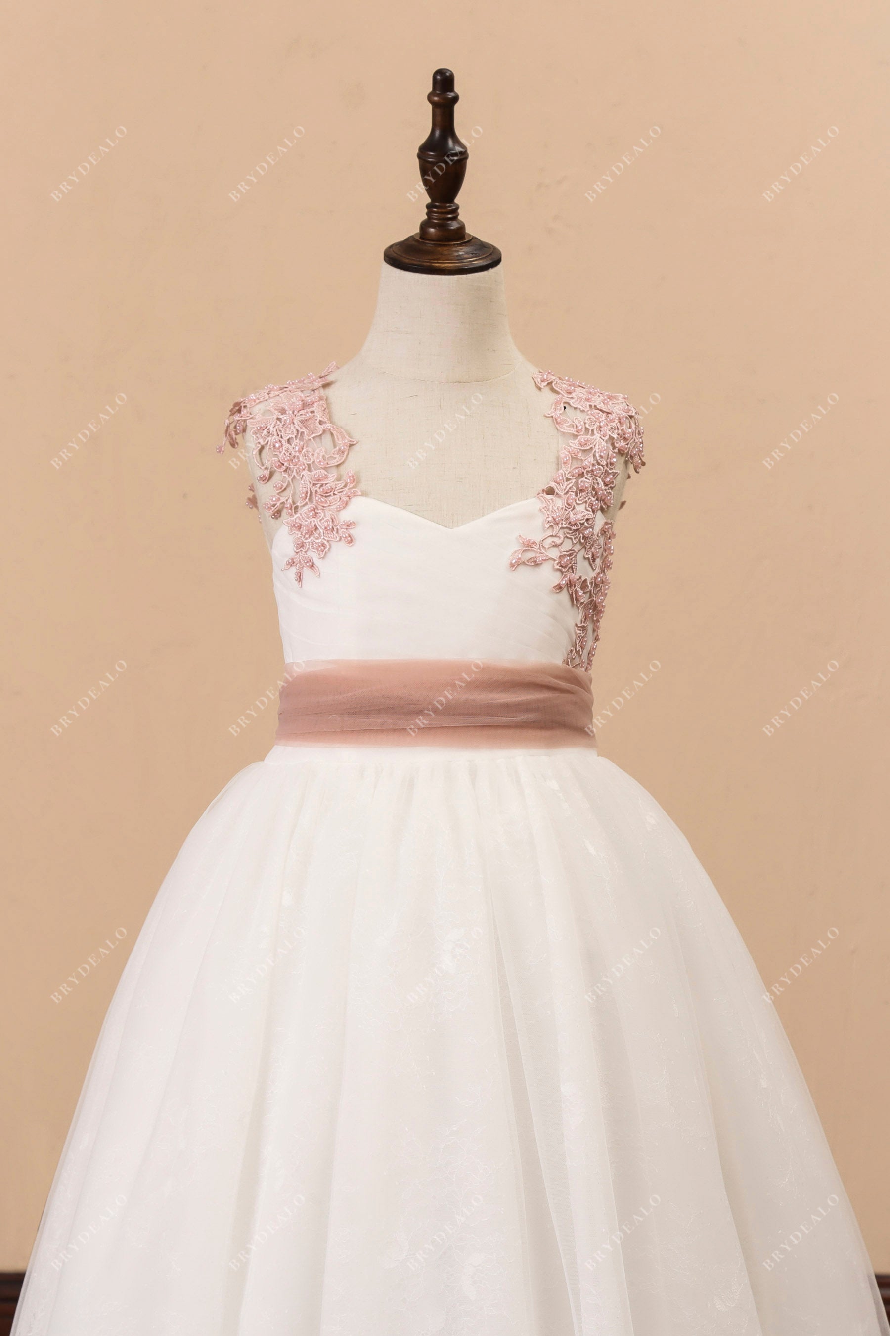cute lace straps tulle flower girl dress