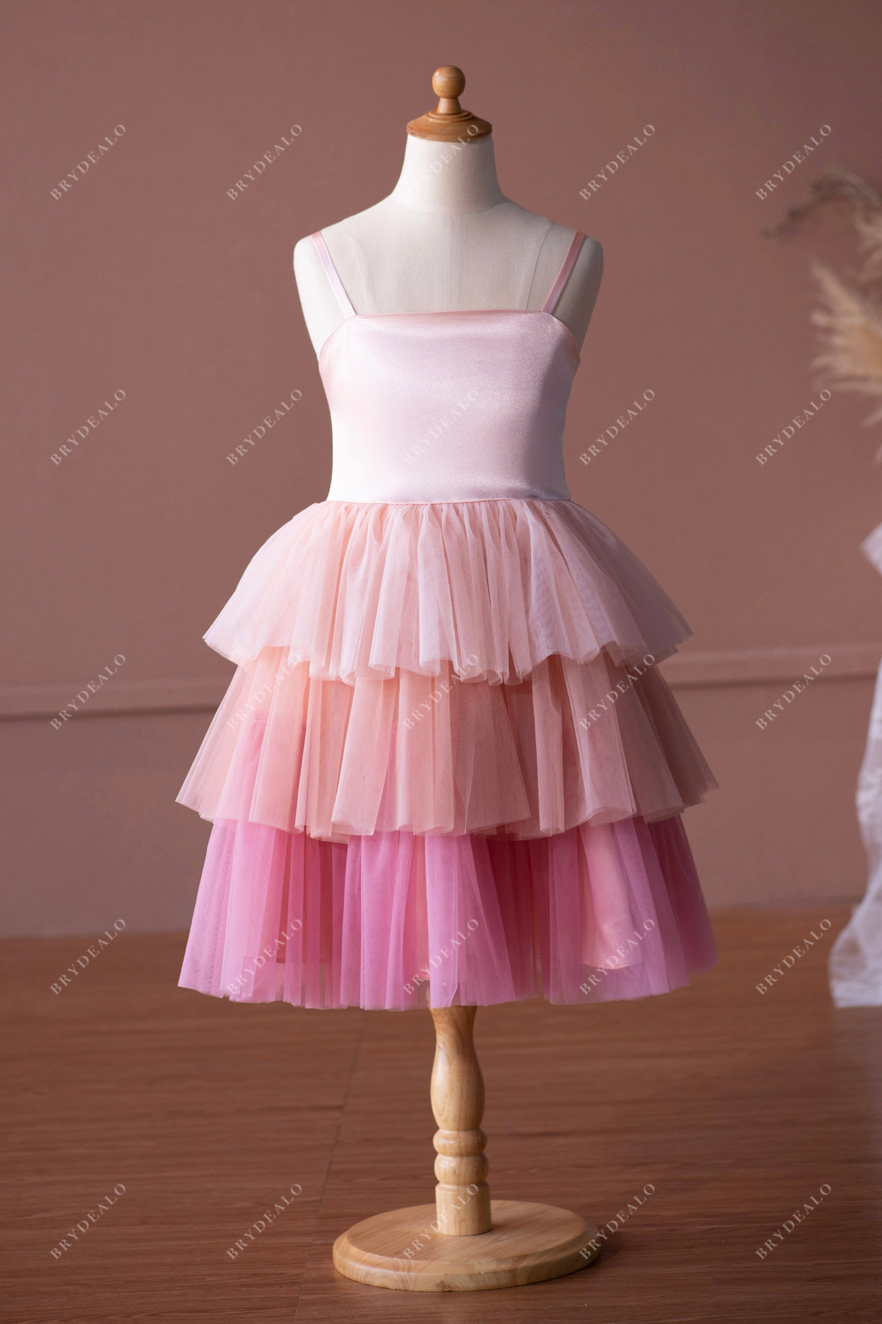 cute ombre knee length satin tulle flower girl dress