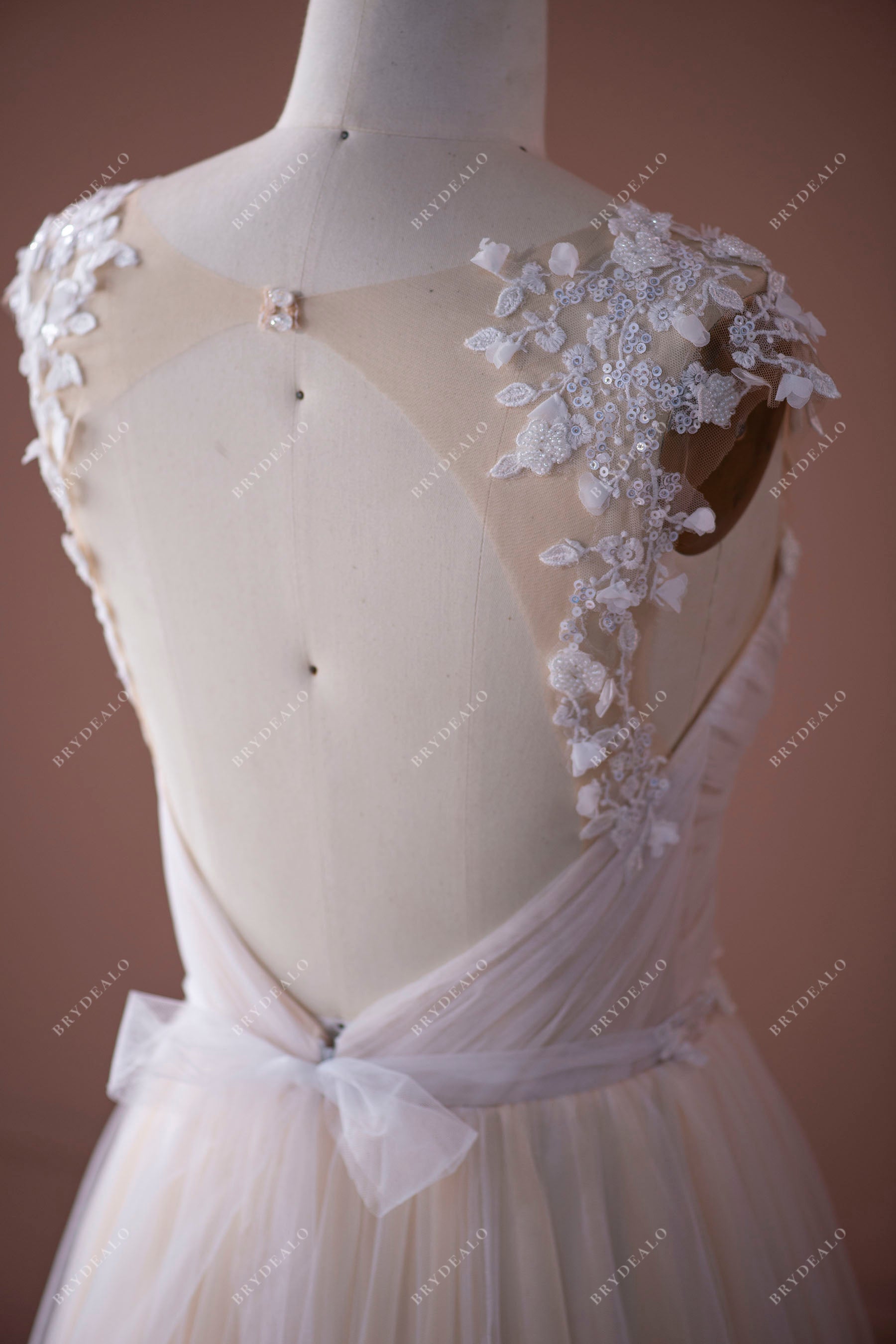 cutout back sheer lace bridal dress