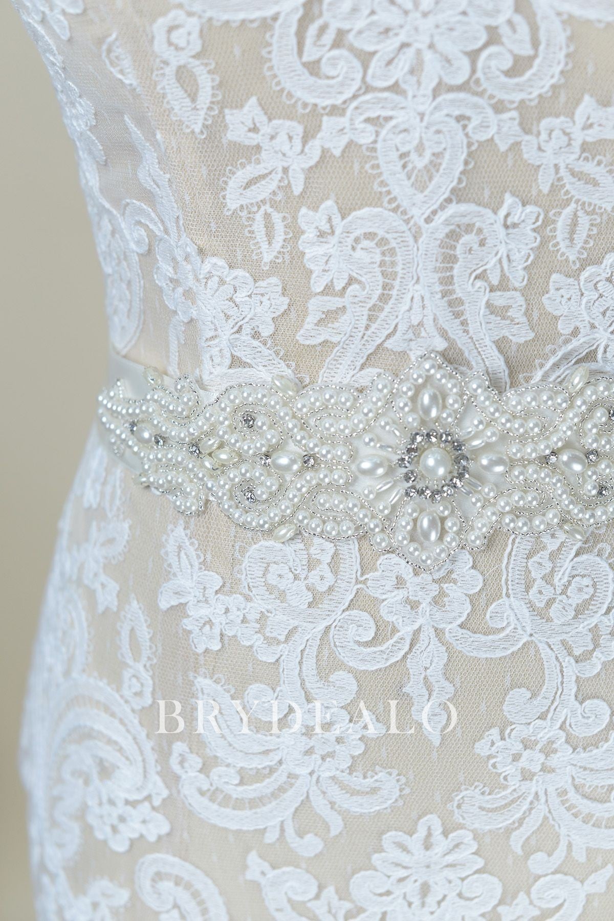 Delicate Pearls Crystals Satin Bridal Sash for wholesale