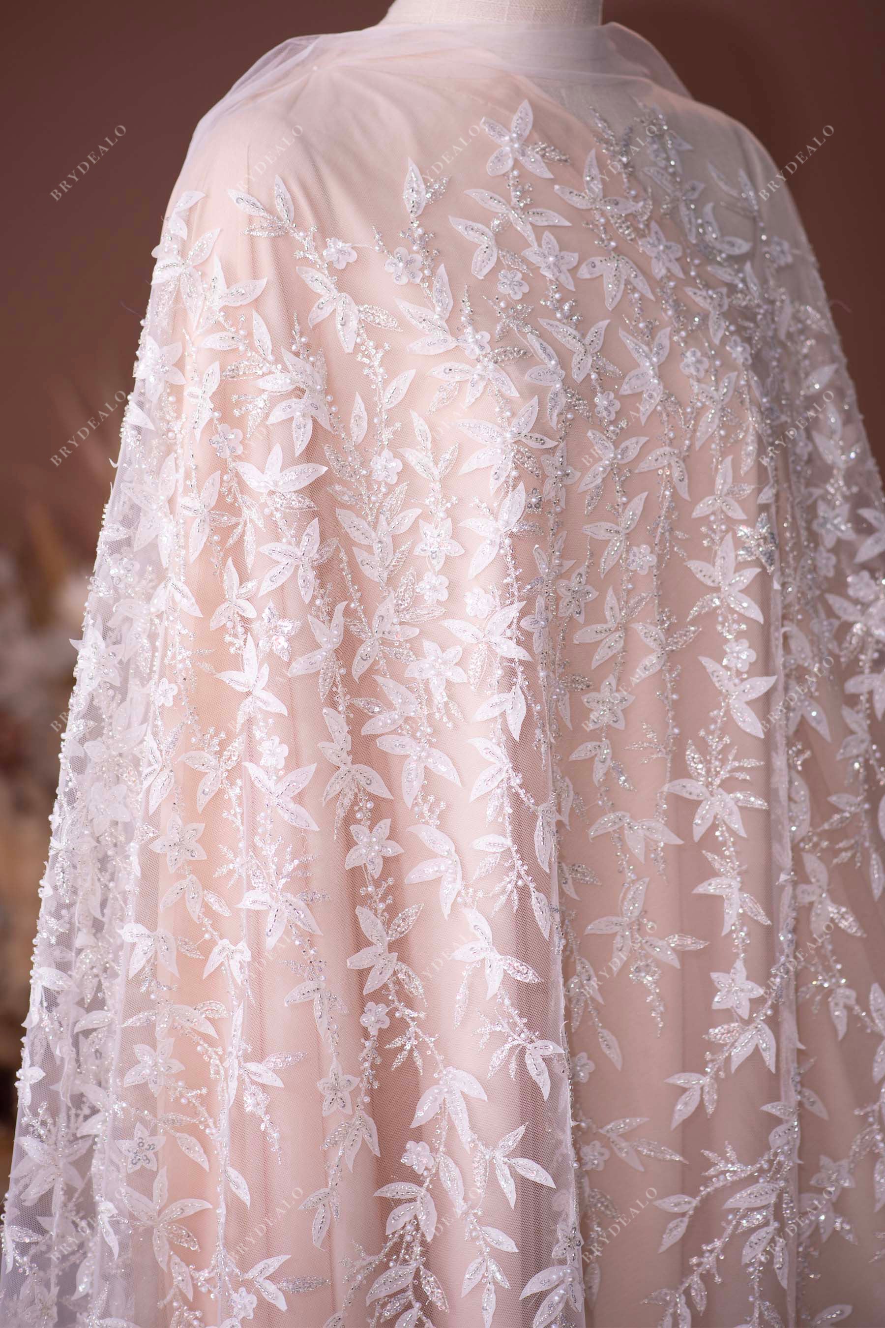 designer beaded 3D leaf lace for wedding dress