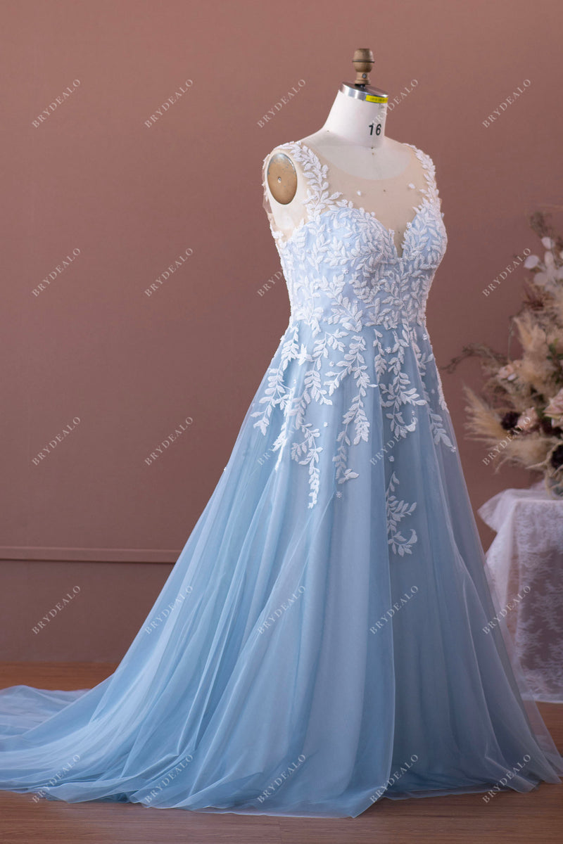 Sleeveless Illusion Neck Lace Tulle Wedding Ball Gown