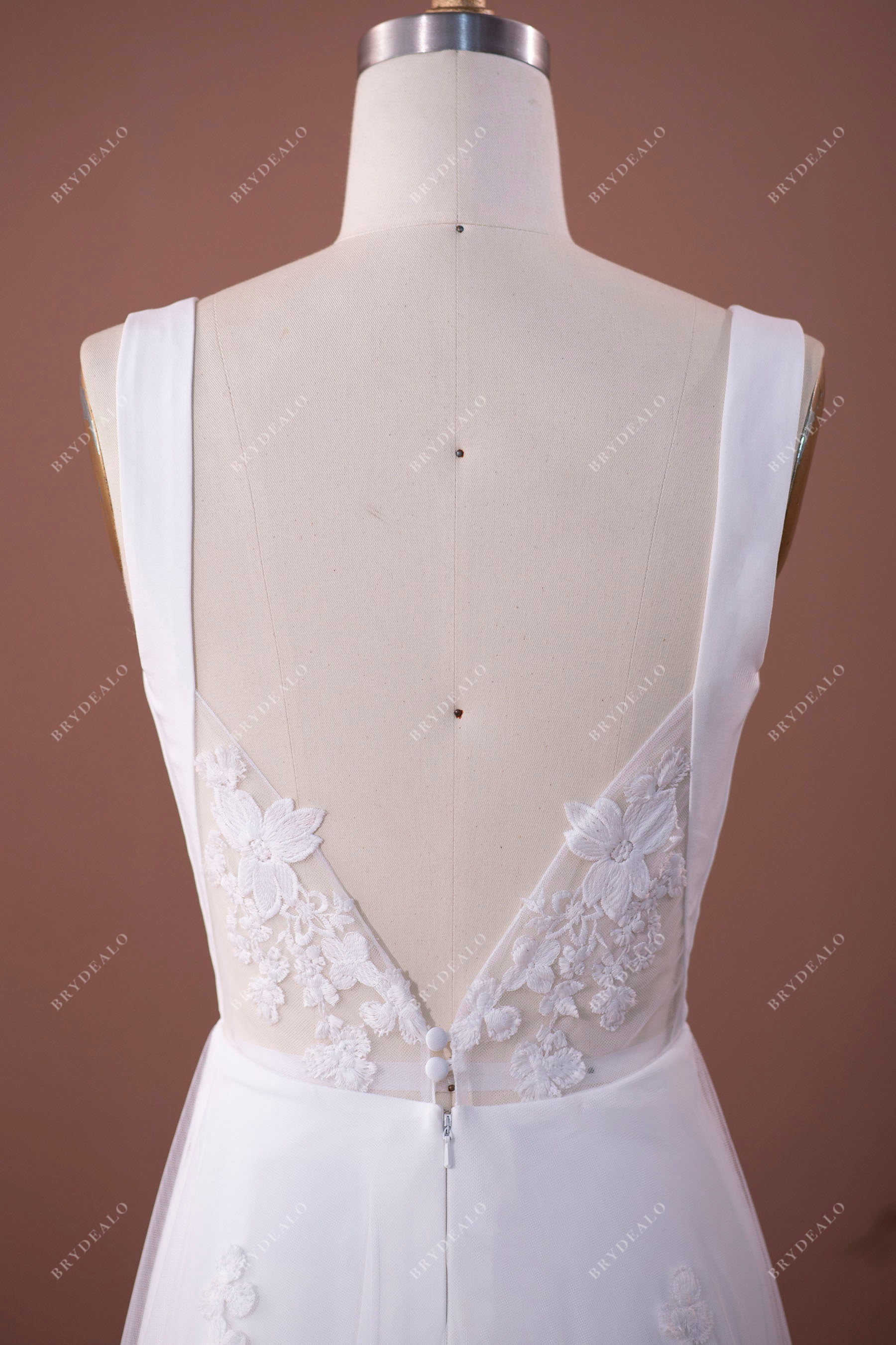 designer crepe mermaid wedding dress with lace panel train