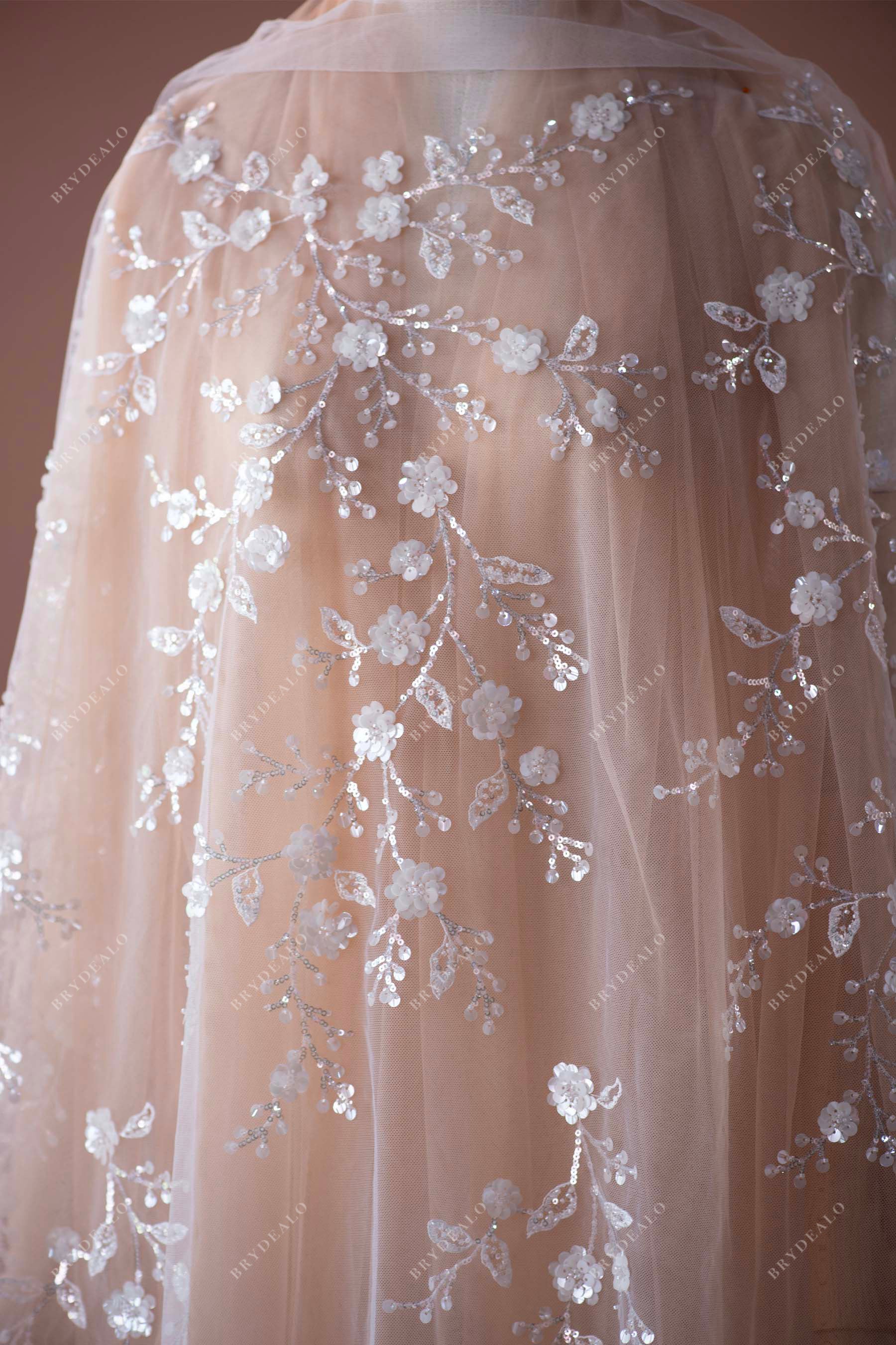 designer custom wedding dress flower lace fabric for wholesale
