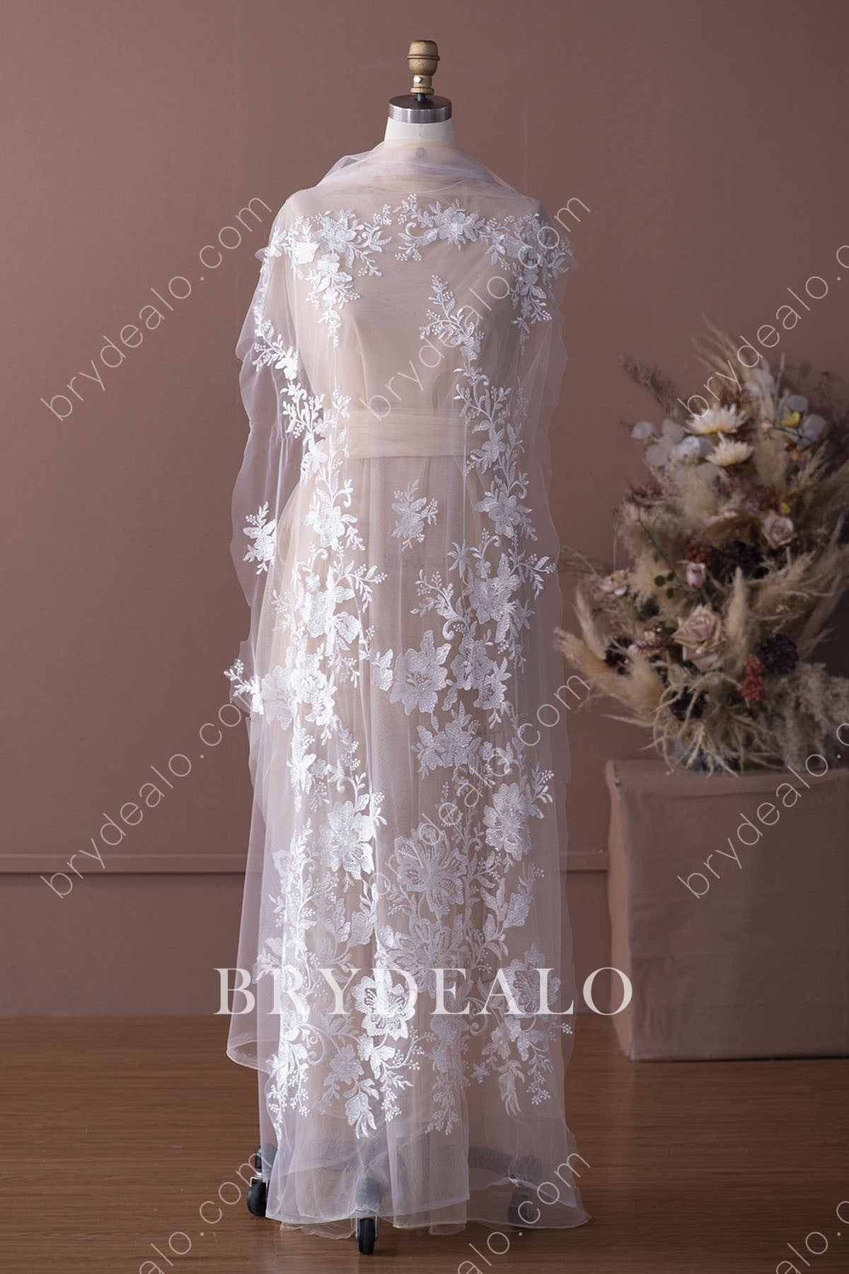 Designer Glittery Big Flower Bridal Lace Fabric